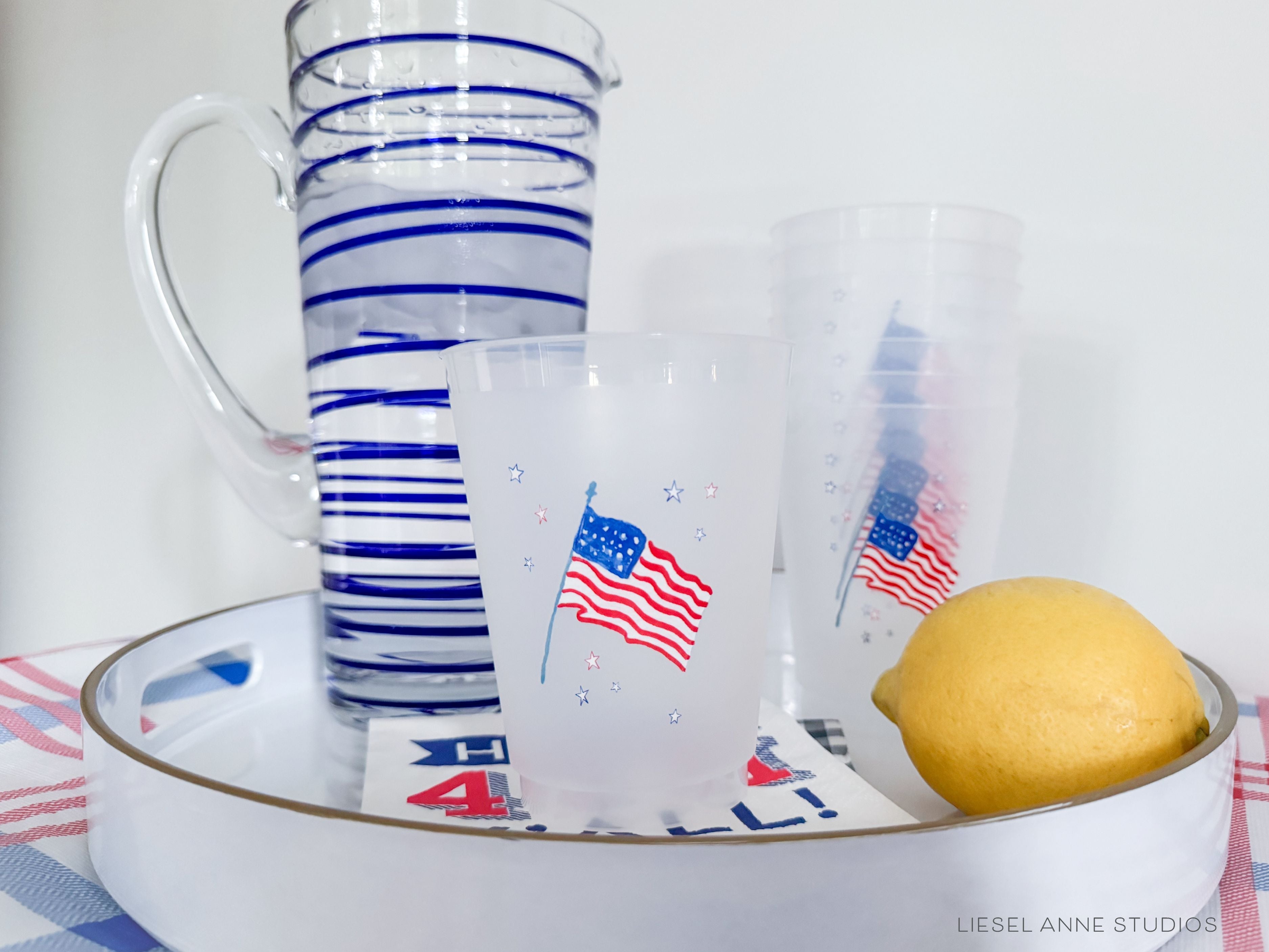 American Flag 16oz Shatterproof Cups [Set of 8]-These shatterproof cups feature our hand-painted American Flag & Stars and make great party decorations for your 4th of July cook outs, patriotic pool parties, military homecomings and more! They come in sets of 8 and are re-usable for other parties to come or make wonderful party favors!-The Singing Little Bird