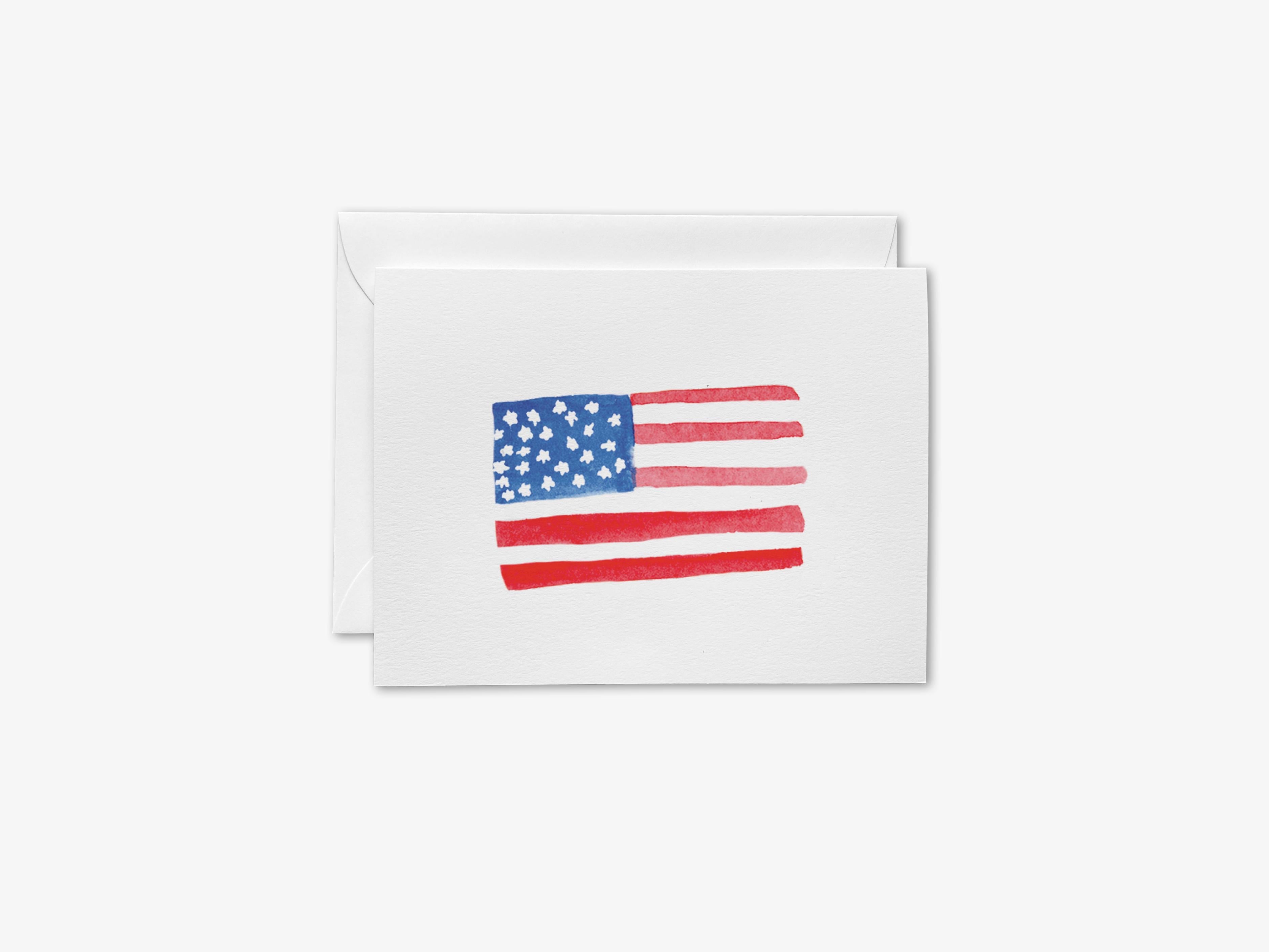 American Flag Greeting Card-These folded greeting cards are 4.25x5.5 and feature our hand-painted American Flag, printed in the USA on 100lb textured stock. They come with a White envelope and make a great thinking of you card for patriotic lover in your life.-The Singing Little Bird