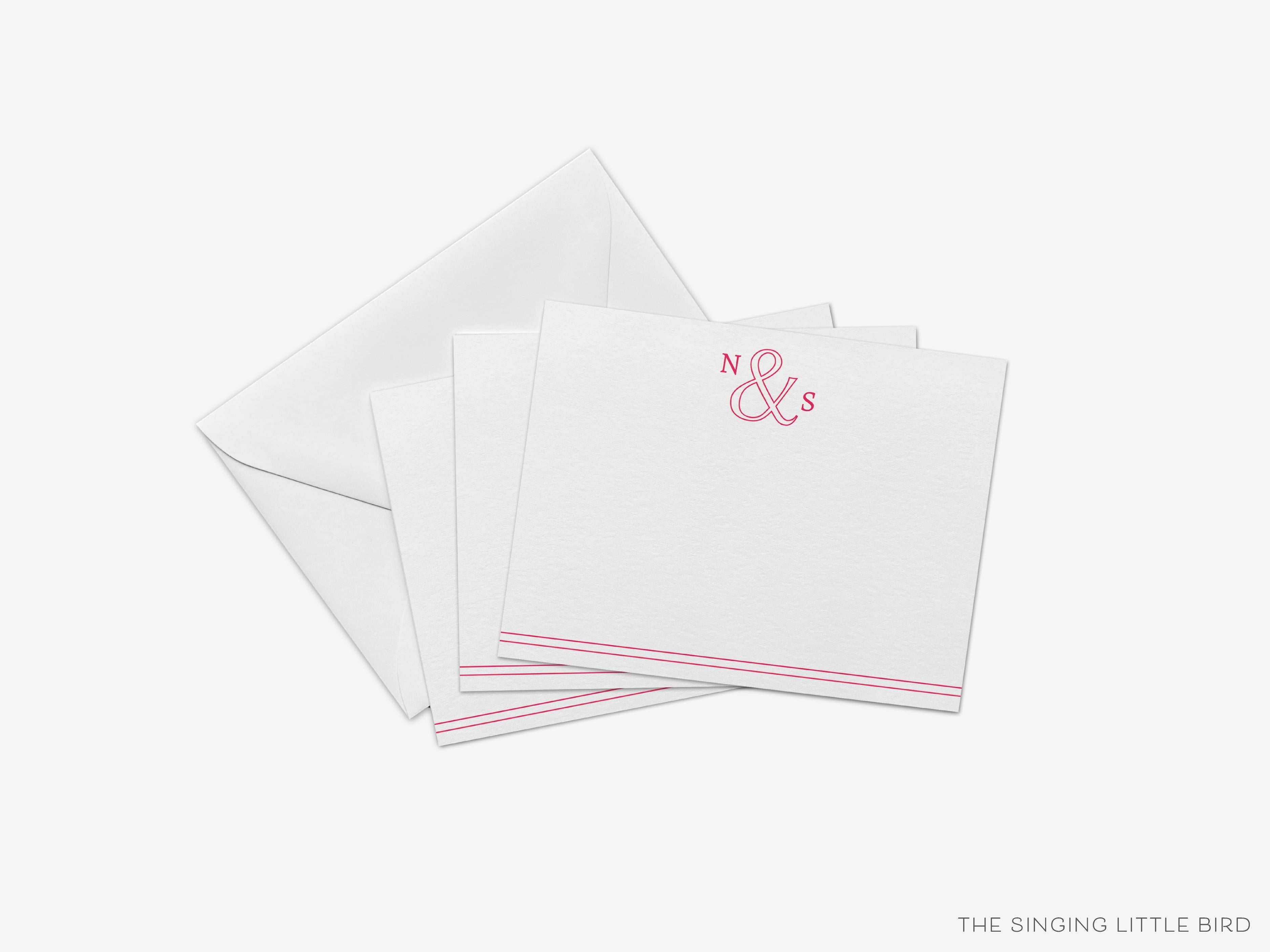 Ampersand Personalized Flat Notes-These personalized flat notecards are 4.25x5.5 and feature an ampersand and initials , printed in the USA on 120lb textured stock. They come with your choice of envelopes and make great thank yous and gifts for the newlyweds in your life.-The Singing Little Bird