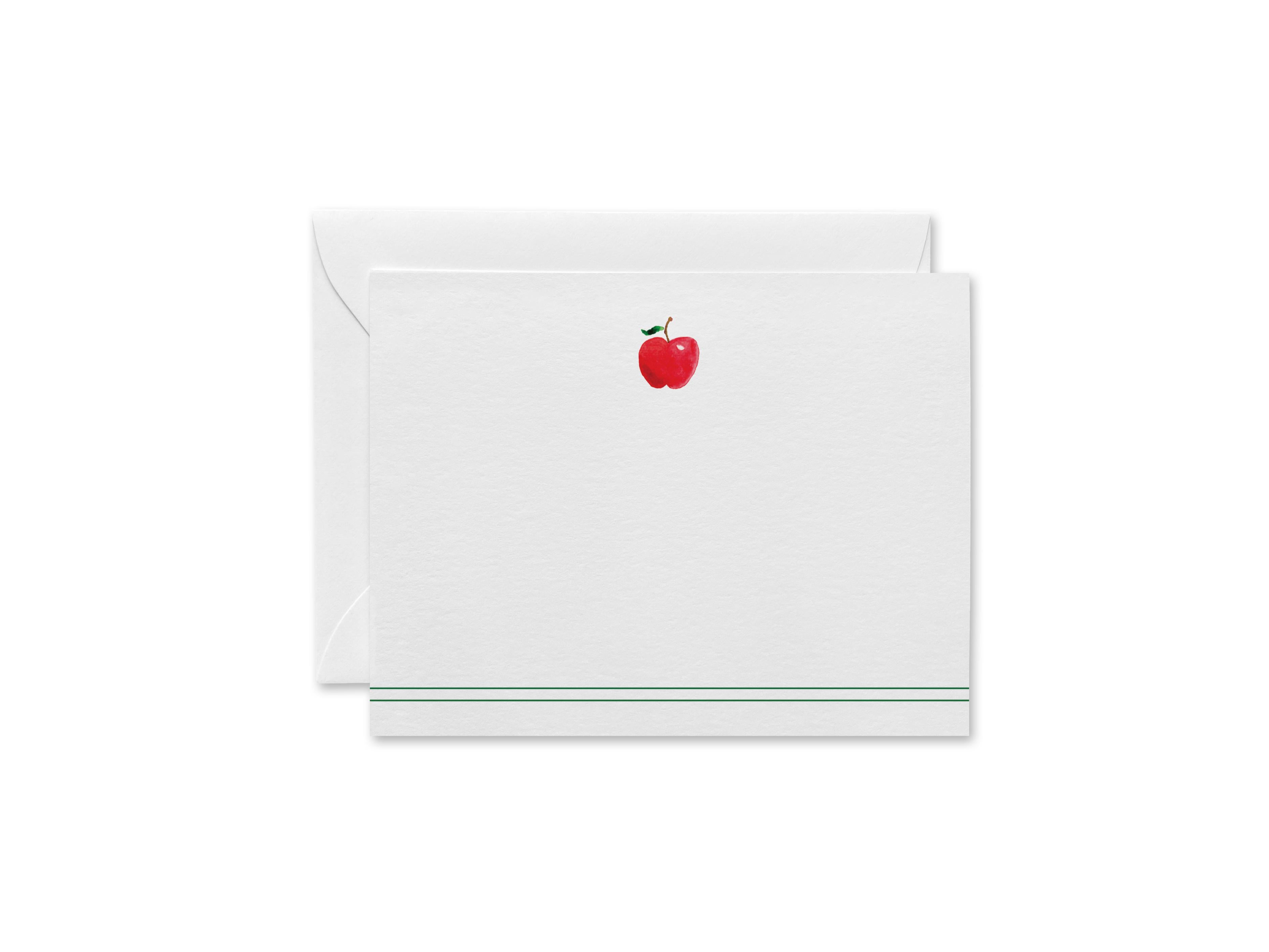 Apple Teacher Flat Notes [Sets of 8]-These flat notecards are 4.25x5.5 and feature our hand-painted watercolor apple, printed in the USA on 120lb textured stock. They come with white envelopes and make great thank yous and gifts for the teacher in your life.-The Singing Little Bird