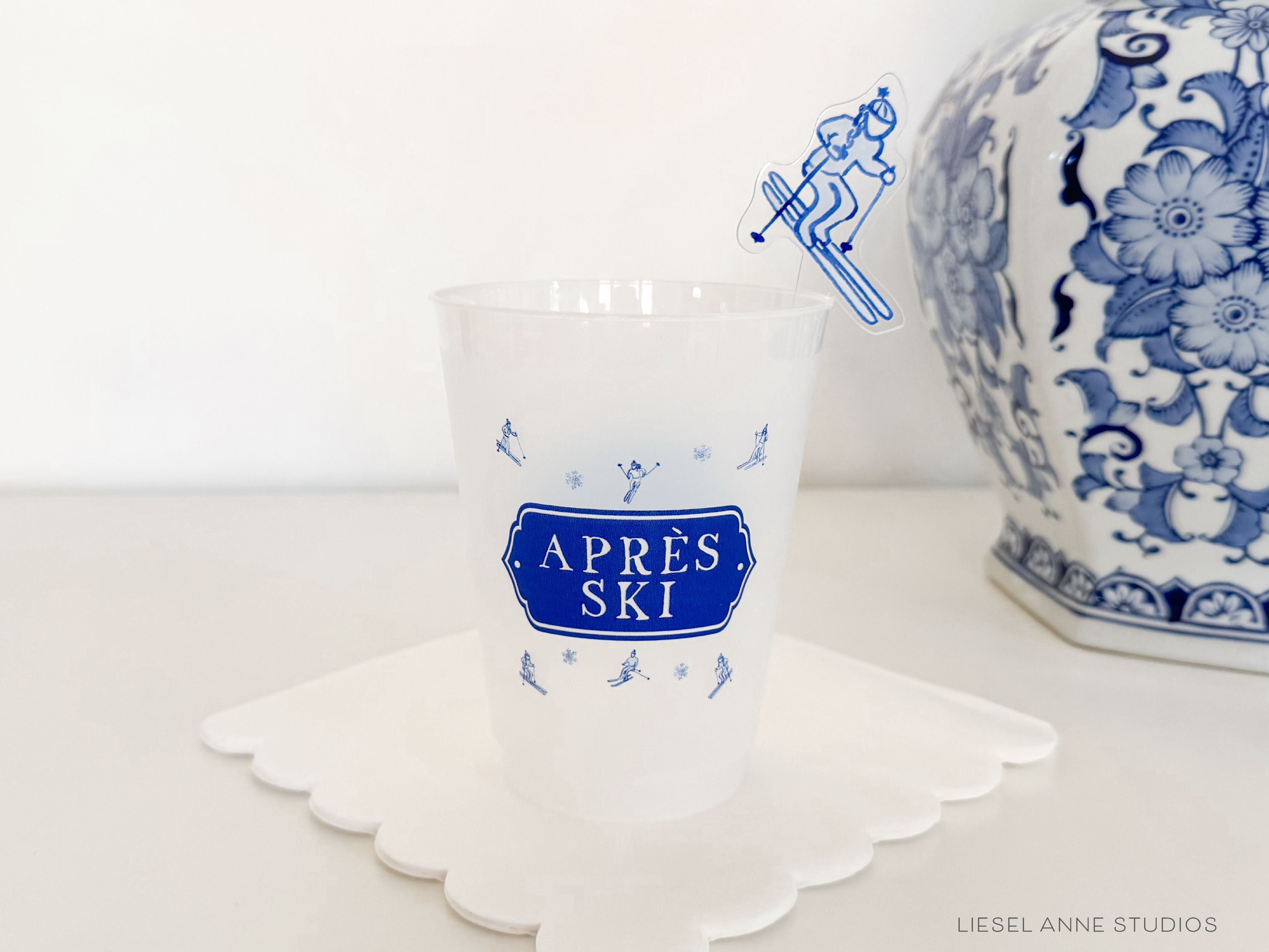 Après Ski 16oz Shatterproof Cups [Set of 8]-These shatterproof cups feature our hand-painted preppy Après Ski design and make great party decorations for your holiday gatherings, après ski parties, bachelorettes and more! They come in sets of 8 and are re-usable for other parties to come or make wonderful party favors!-The Singing Little Bird