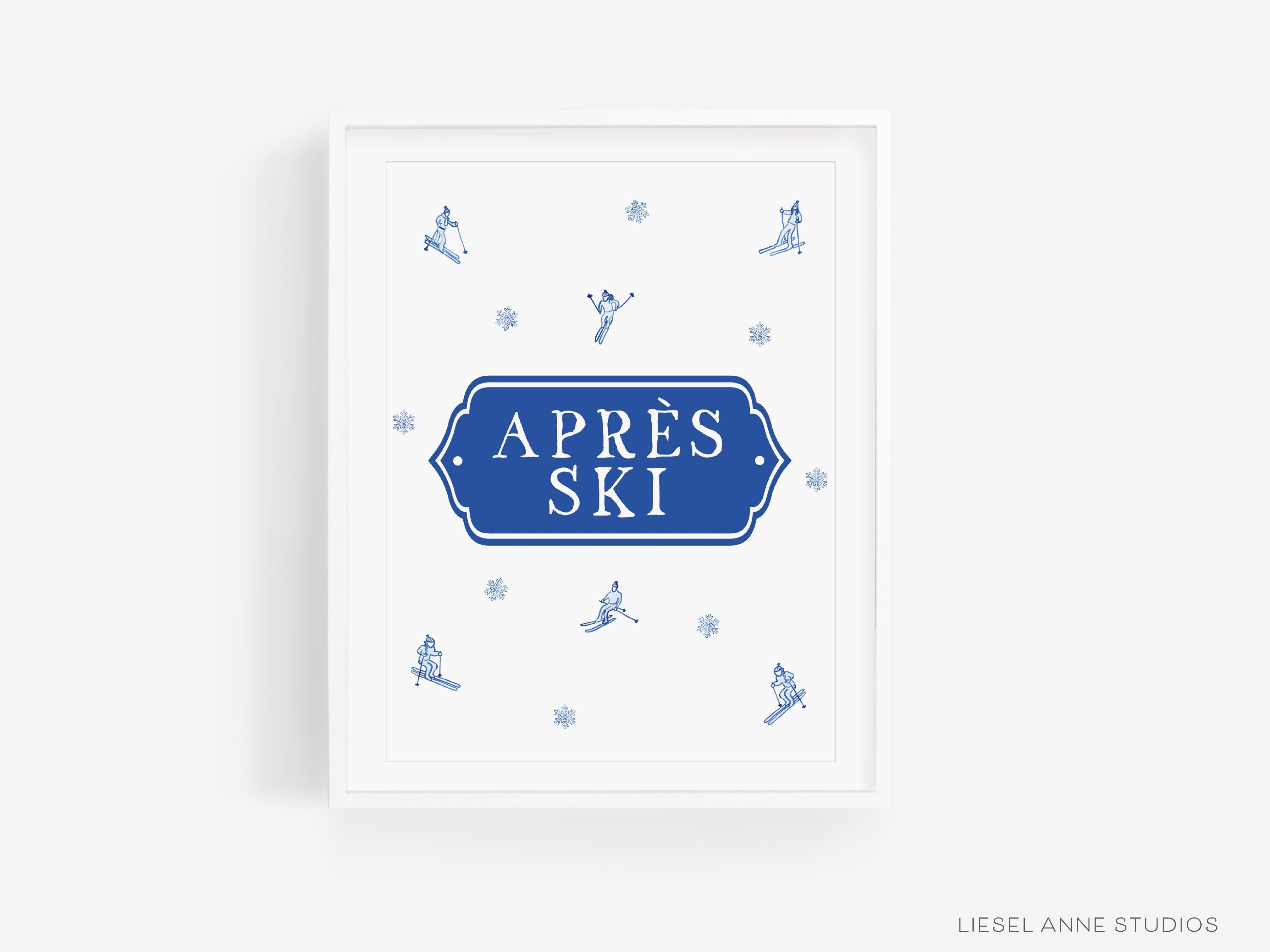 Après Ski Art Print-This watercolor art print features our hand-painted blue and white skiers, printed in the USA on 120lb high quality art paper. This makes a great gift or wall decor for the snow day lover in your life.-The Singing Little Bird