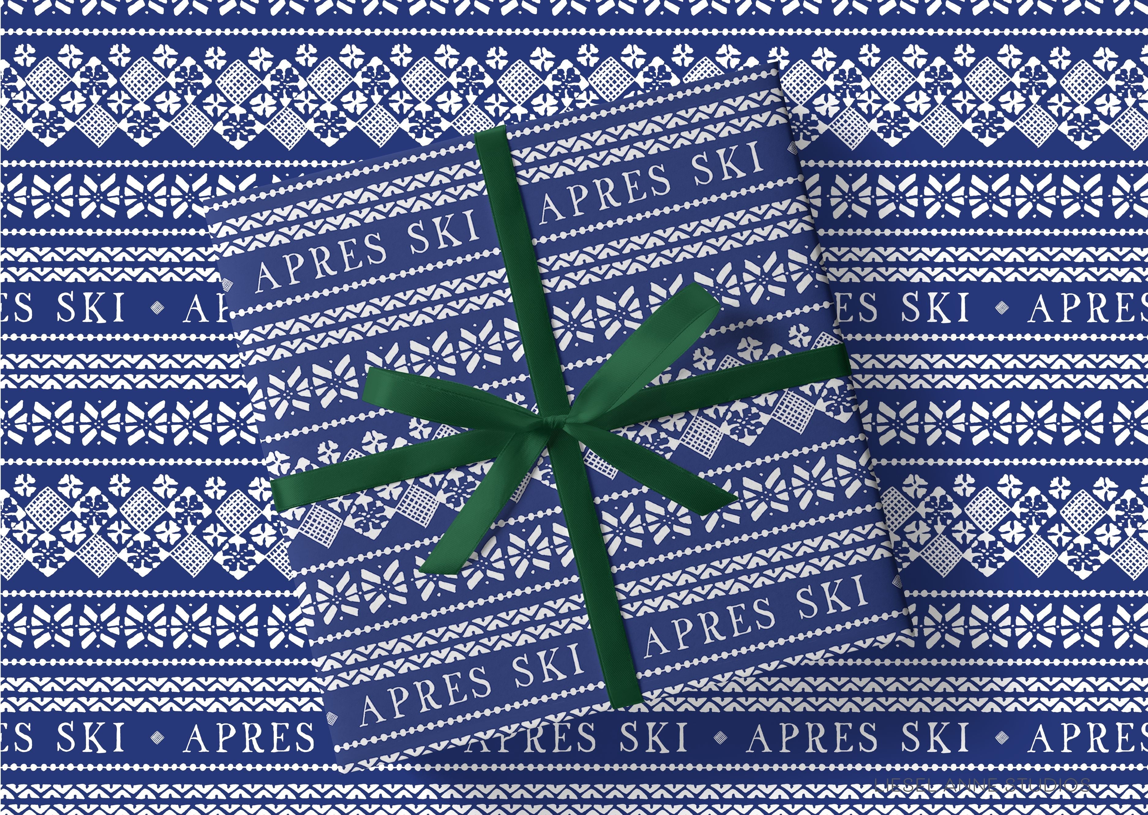 Après Ski Blue Sweater Gift Wrap-This matte finish gift wrap features our hand-painted watercolor snowflakes and sweater design. It makes a perfect wrapping paper for a holiday present. -The Singing Little Bird