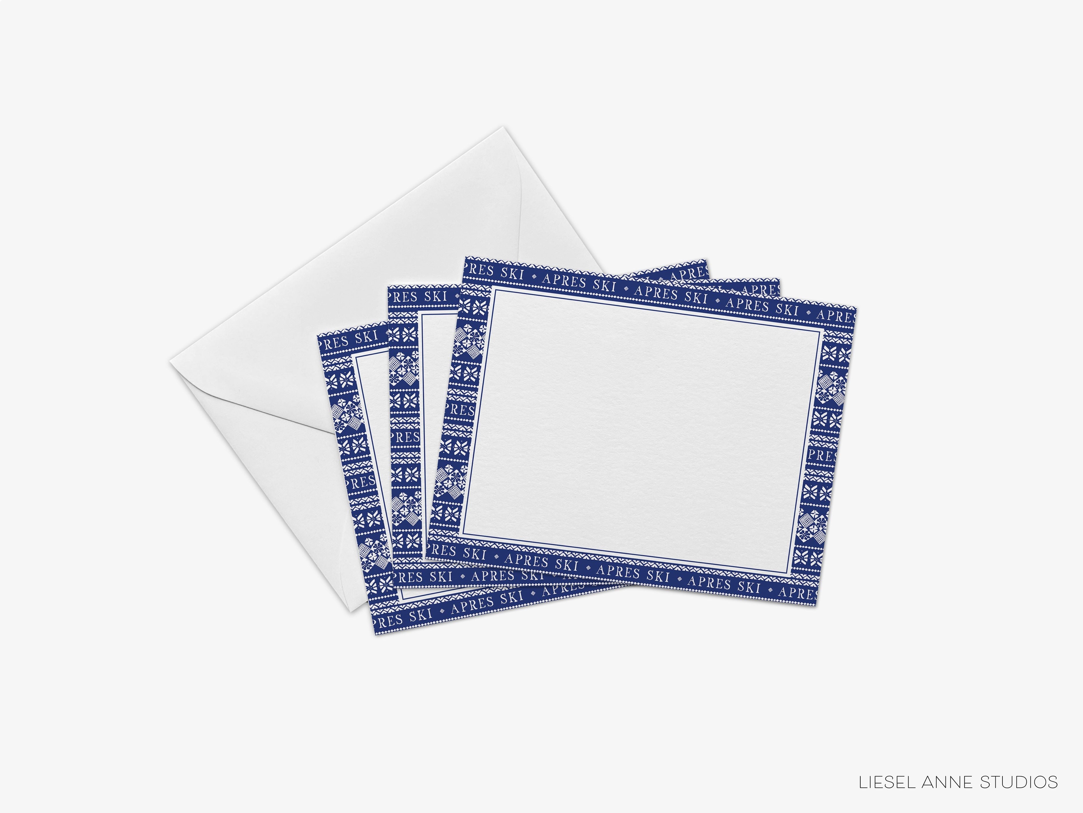 Après Ski Sweater Flat Notes [Sets of 8]-These flat notecards are 4.25x5.5 and feature our hand-painted watercolor blue and white Après Ski Sweater, printed in the USA on 120lb textured stock. They come with white envelopes and make great thank yous and gifts for the holiday lover in your life.-The Singing Little Bird