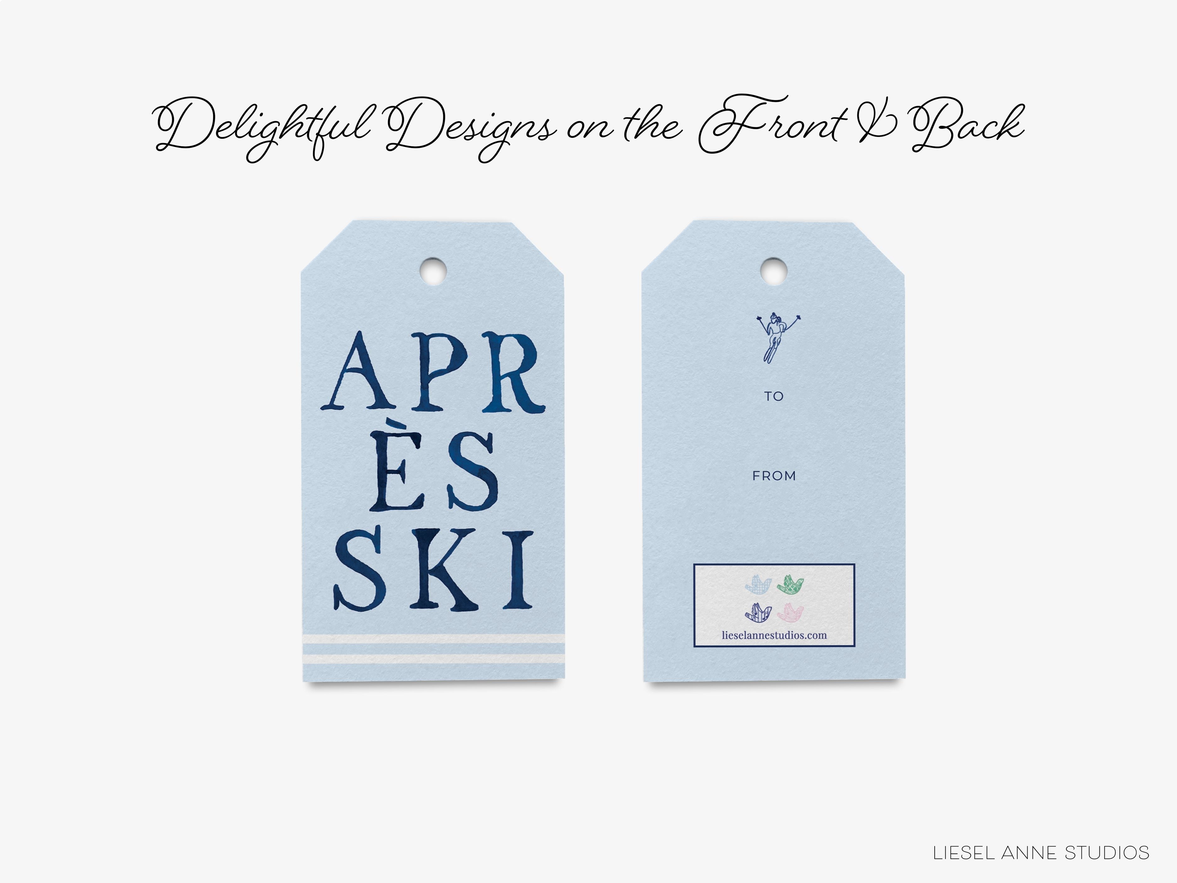 Après Ski White and Blue Gift Tag [Sets of 8]-These gift tags come in sets, hole-punched with white twine and feature our hand painted watercolor skier, printed in the USA on 120lb textured stock. They make great tags for gifting or gifts for the ski lover in your life.-The Singing Little Bird