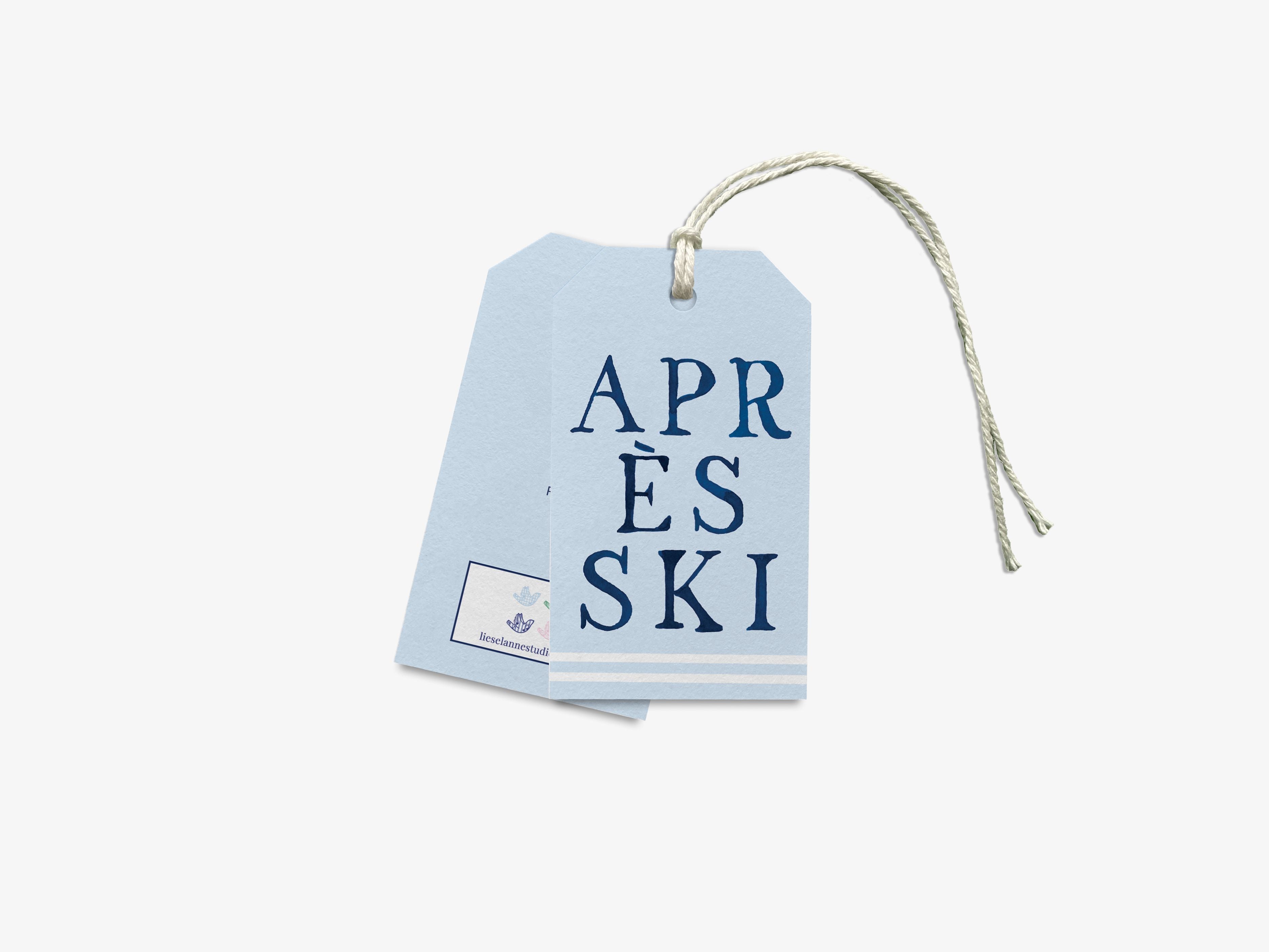 Après Ski White and Blue Gift Tag [Sets of 8]-These gift tags come in sets, hole-punched with white twine and feature our hand painted watercolor skier, printed in the USA on 120lb textured stock. They make great tags for gifting or gifts for the ski lover in your life.-The Singing Little Bird