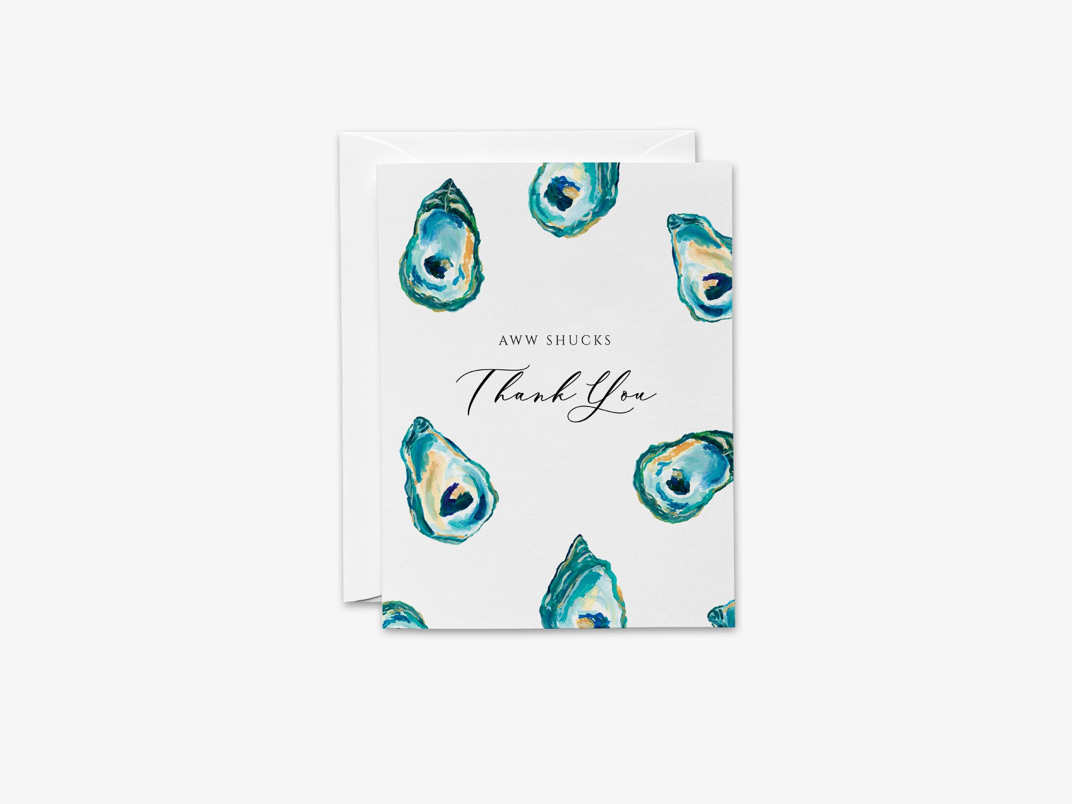 Aww Shucks Oyster Thank You Greeting Card-These folded greeting cards are 4.25x5.5 and feature our hand-painted oysters, printed in the USA on 100lb textured stock. They come with a White envelope and make a great thank you card for the ocean lover in your life.-The Singing Little Bird