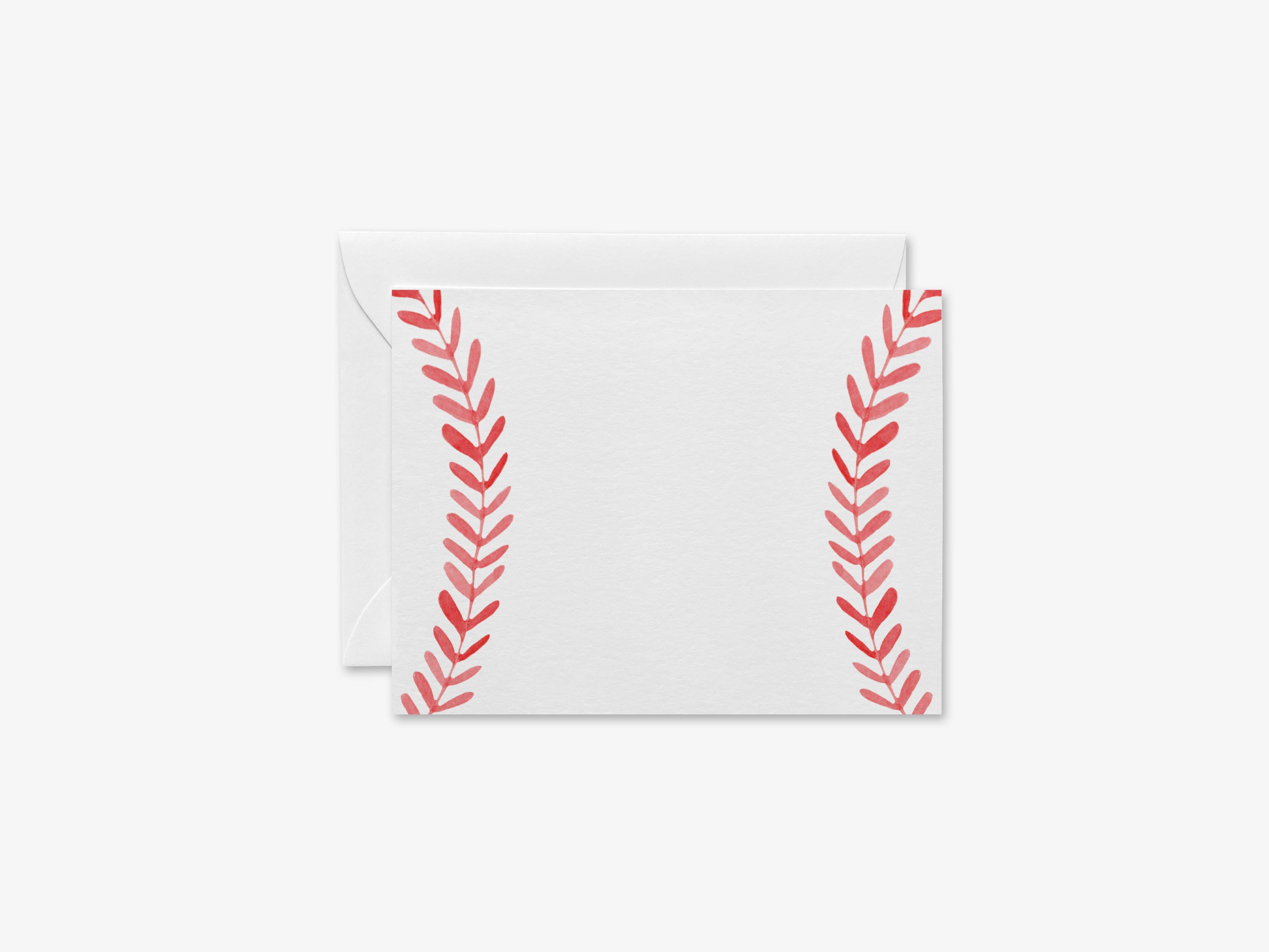 Baseball Seams Flat Notes-These personalized flat notecards are 4.25x5.5 and feature our hand-painted watercolor baseball seams, printed in the USA on 120lb textured stock. They come with your choice of envelopes and make great thank yous and gifts for the baseball lover in your life.-The Singing Little Bird