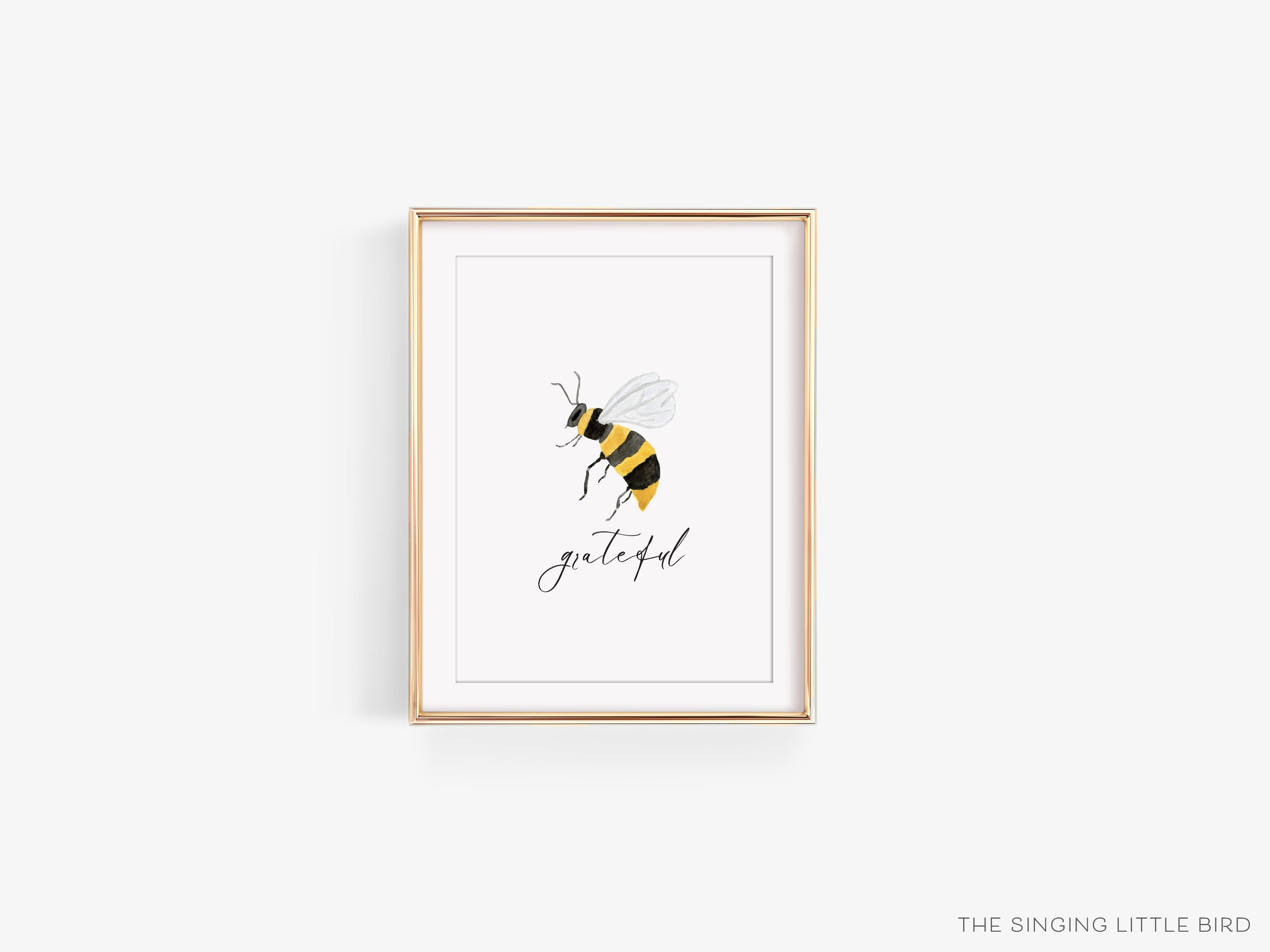 Bee Grateful Art Print-This watercolor art print features our hand-painted bee, printed in the USA on 120lb high quality art paper. This makes a great gift or wall decor for the bee pun lover in your life.-The Singing Little Bird