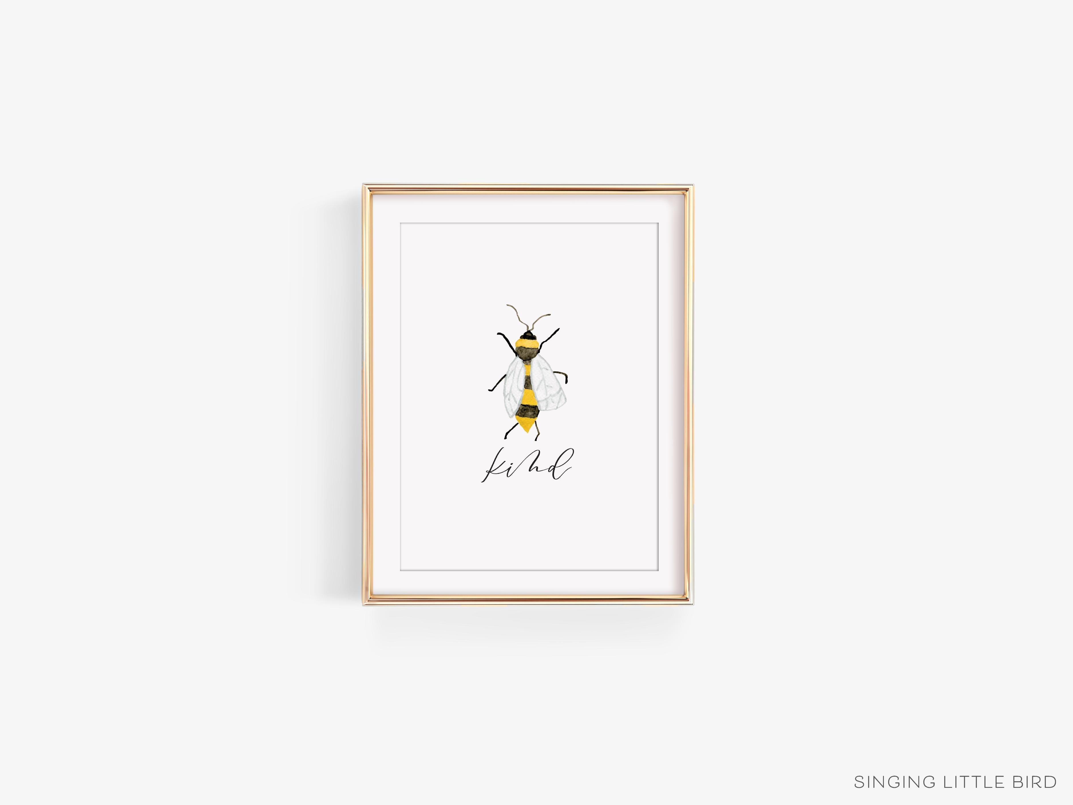 Bee Kind Art Print-This watercolor art print features our hand-painted bee, printed in the USA on 120lb high quality art paper. This makes a great gift or wall decor for the bee pun lover in your life.-The Singing Little Bird