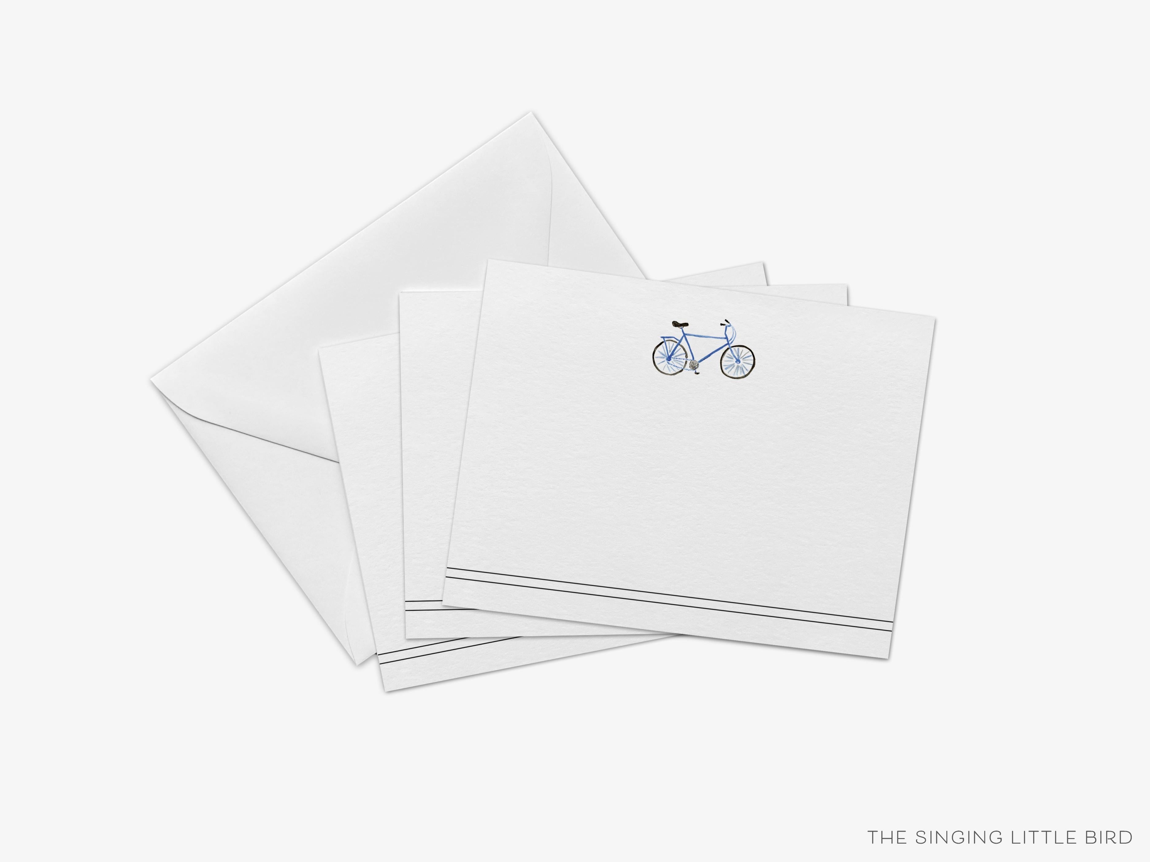 Bicycle Emblem Notes [Sets of 8]-These flat notecards are 4.25x5.5 and feature our hand-painted watercolor bicycle, printed in the USA on 120lb textured stock. They come with white envelopes and make great thank yous and gifts for the bike lover in your life.-The Singing Little Bird