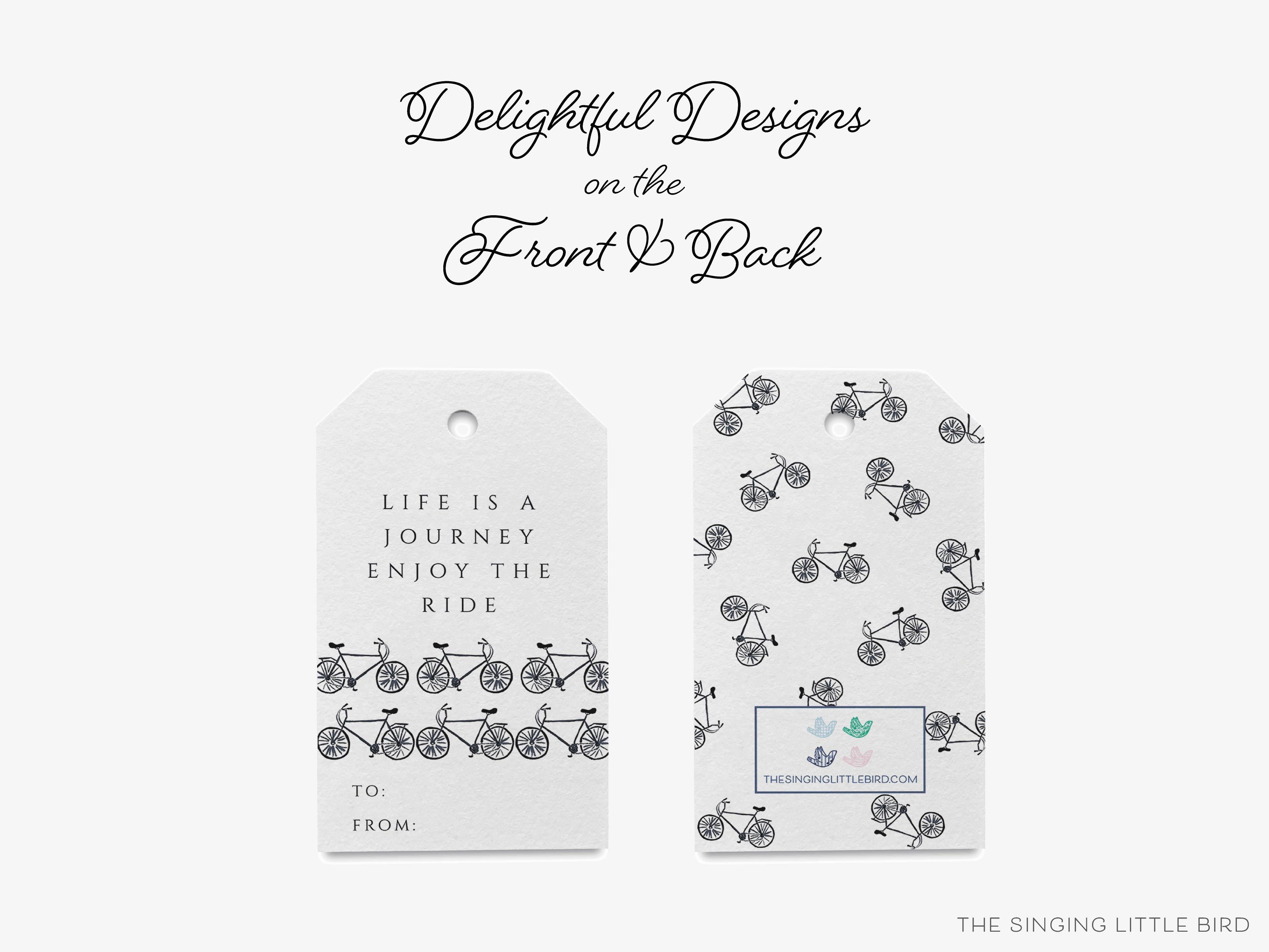 Bicycle Gift Tags [Set of 8]-These gift tags come in sets, hole-punched with white twine and feature our hand-painted watercolor bicycle, printed in the USA on 120lb textured stock. They make great tags for gifting or gifts for the bike lover in your life.-The Singing Little Bird