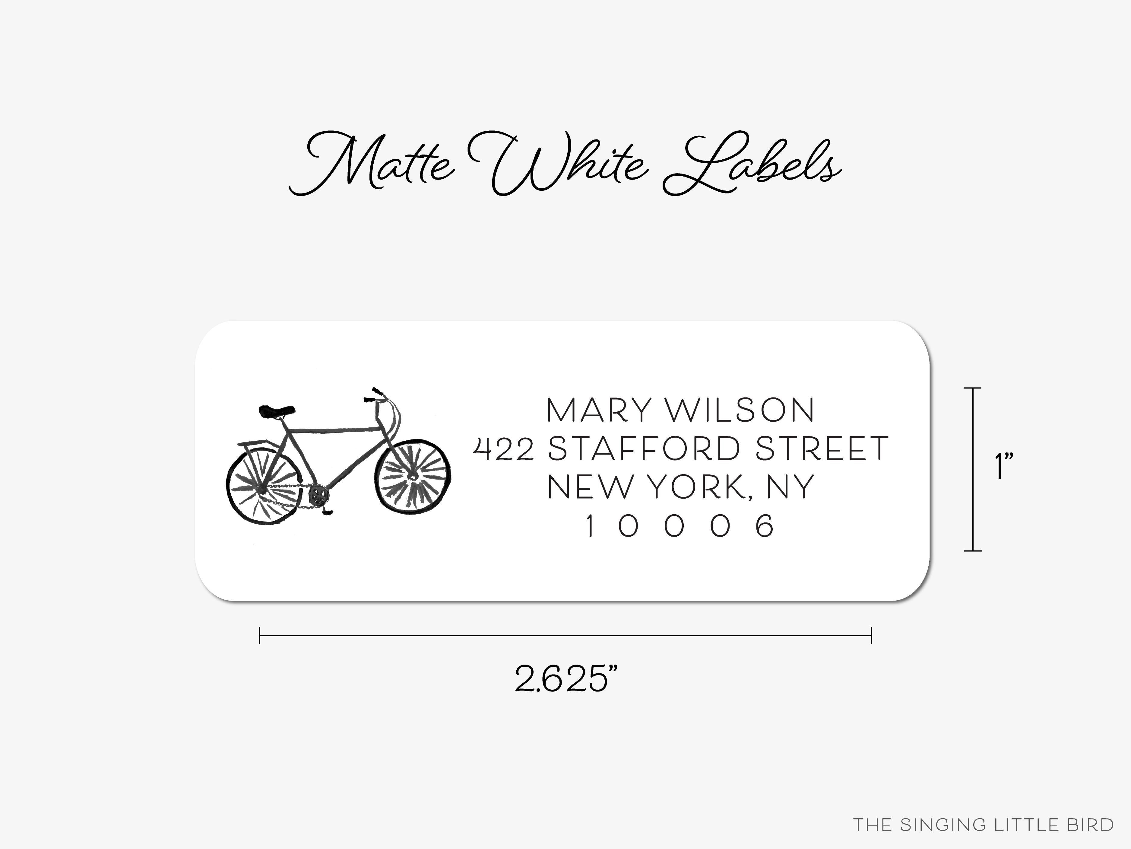 Black Bicycle Return Address Labels-These personalized return address labels are 2.625" x 1" and feature our hand-painted watercolor bicycle, printed in the USA on beautiful matte finish labels. These make great gifts for yourself or the bike lover.-The Singing Little Bird