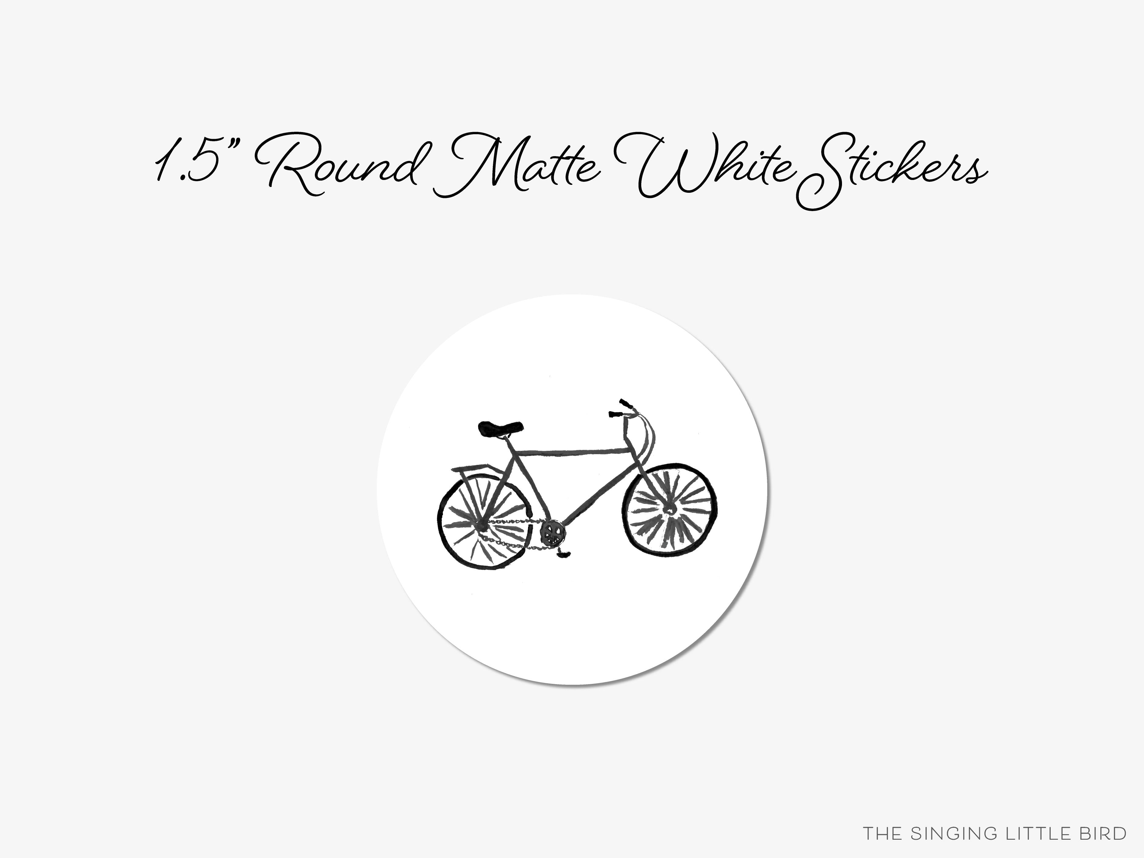 Black Bicycle Round Stickers-These matte round stickers feature our hand-painted watercolor bicycle, making great envelope seals or gifts for the bike lover in your life.-The Singing Little Bird