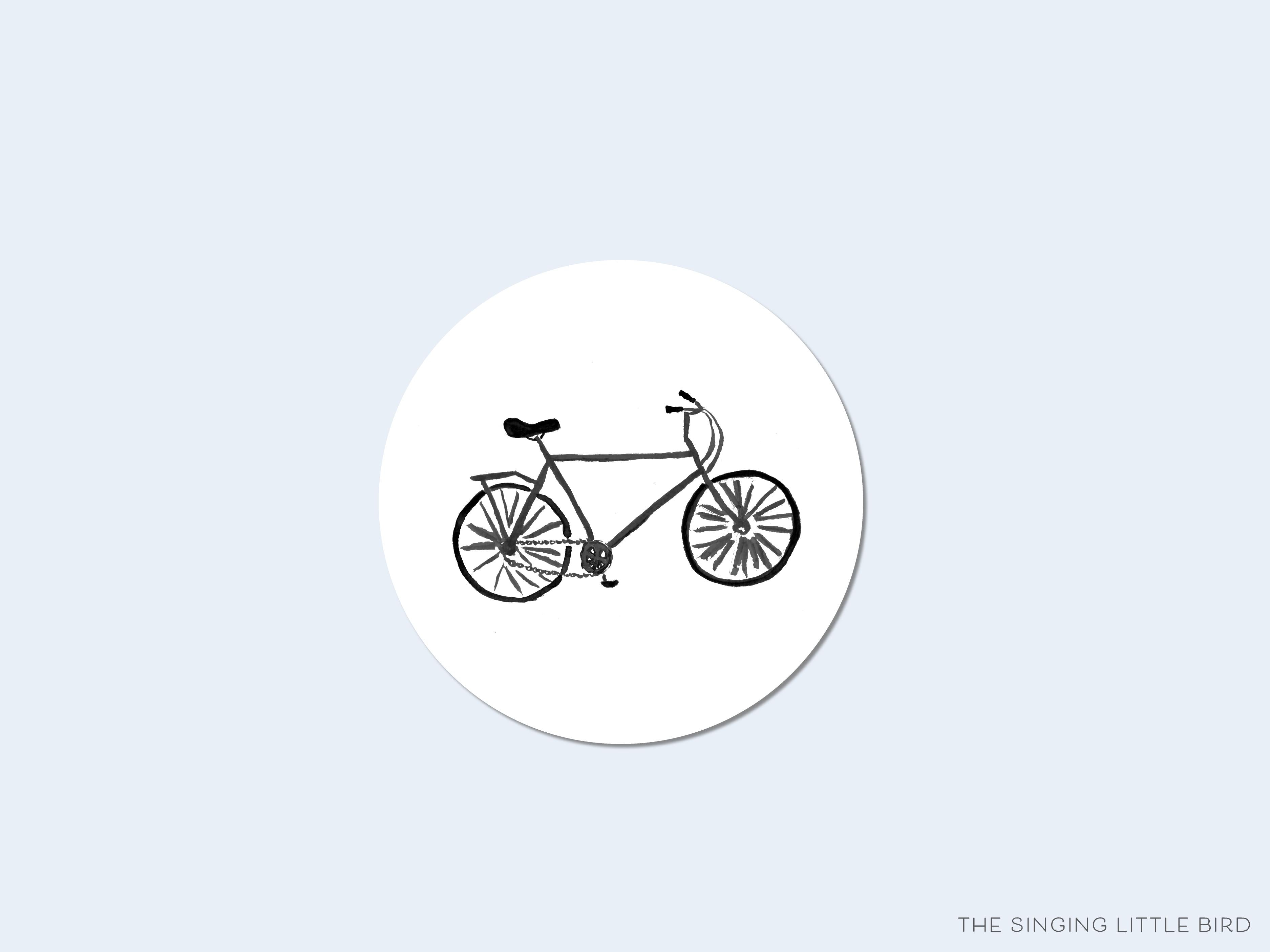 Black Bicycle Round Stickers-These matte round stickers feature our hand-painted watercolor bicycle, making great envelope seals or gifts for the bike lover in your life.-The Singing Little Bird
