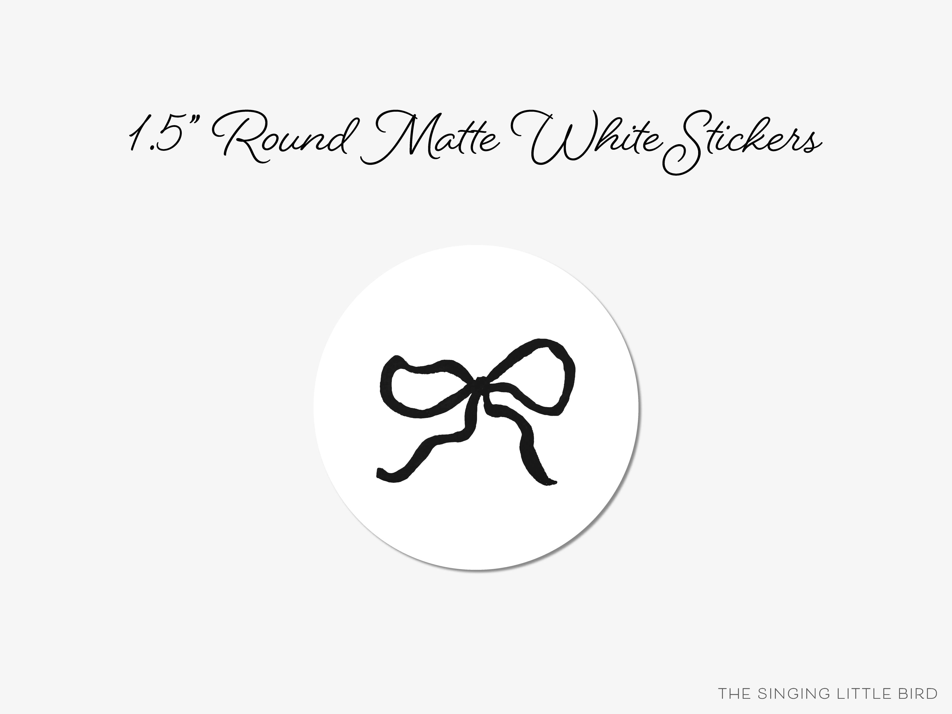 Black Bow Round Stickers-These matte round stickers feature our hand-painted watercolor black bow, making great envelope seals or gifts for the black and white chic lover in your life.-The Singing Little Bird