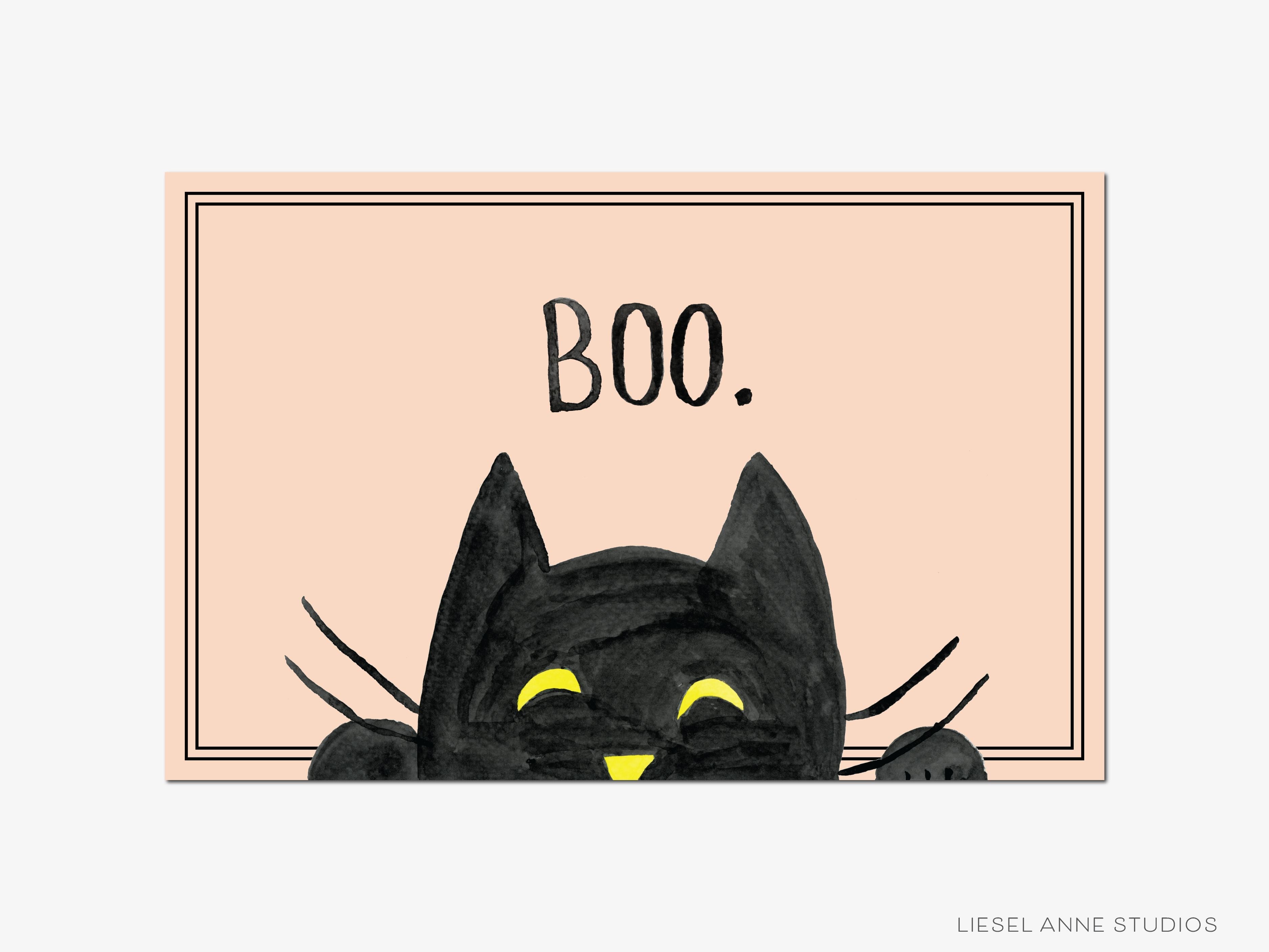 Black Cat Boo Placemat Pad-These placemat pads feature our hand-painted watercolor cat, printed in the USA on a beautiful smooth stock. They add a touch of charm and convenience to any table setting and party decor. A great gift for the spooky lover in your life.-The Singing Little Bird