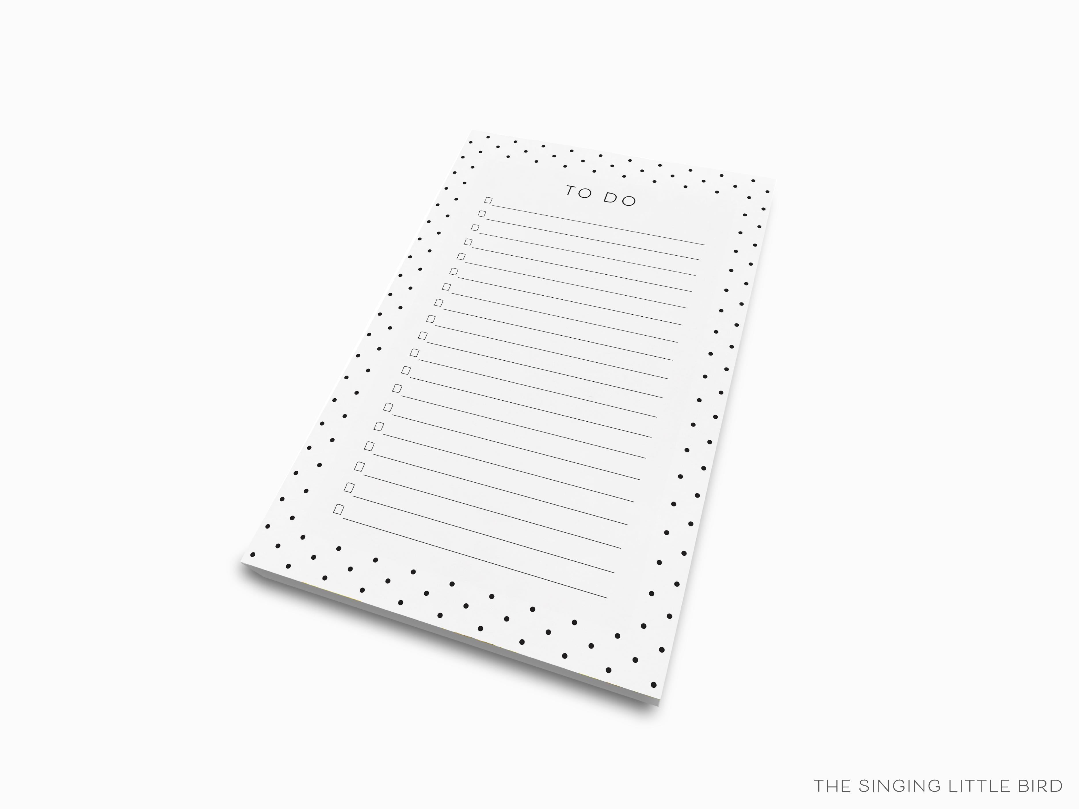 Black and White Polka Dot Notepad-These notepads feature our hand-painted watercolor polka dots, printed in the USA on a beautiful smooth stock. You choose which size you want (or bundled together for a beautiful gift set) and makes a great gift for the checklist and black and white chic lover in your life.-The Singing Little Bird