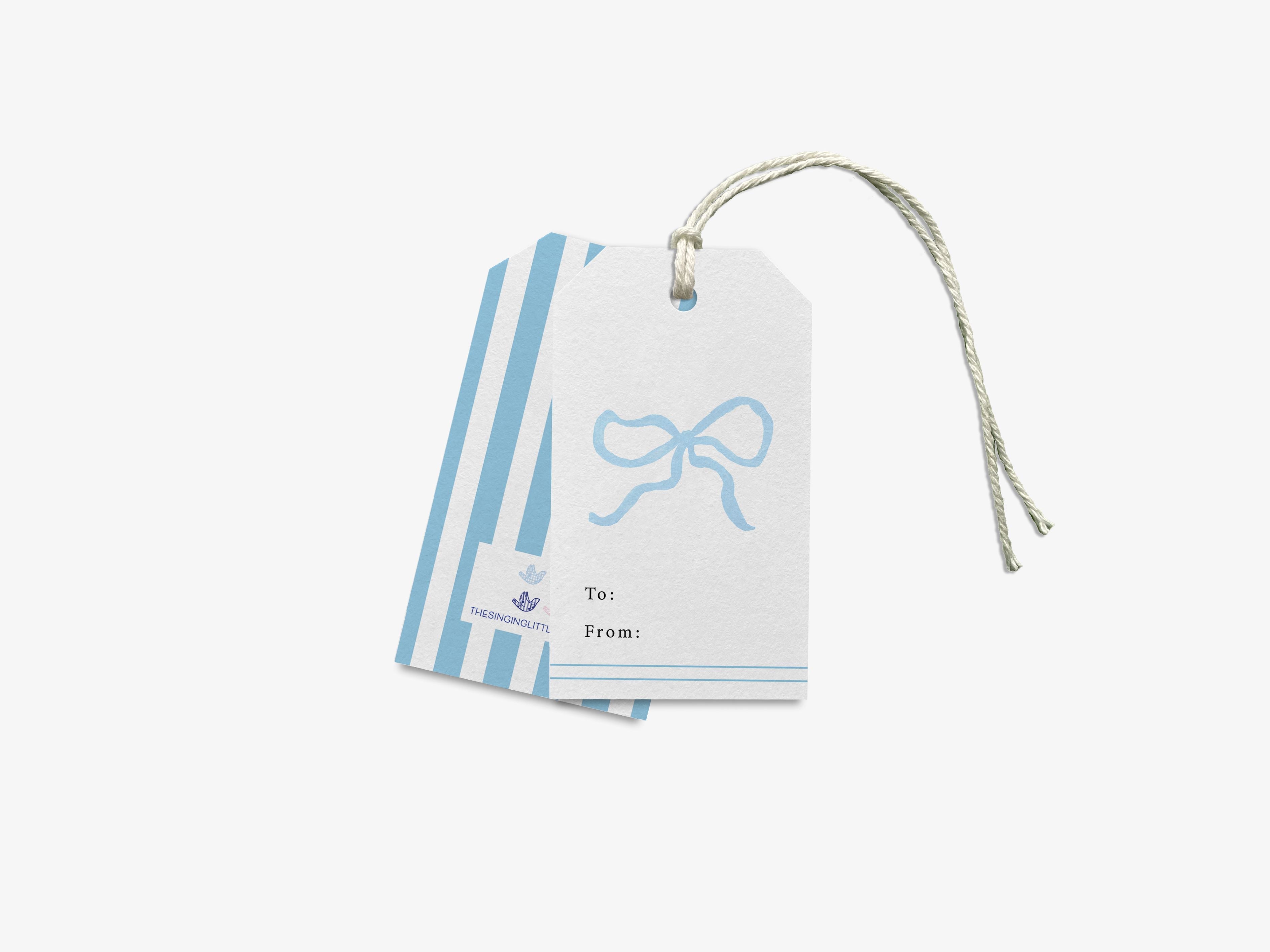 Blue Bow Gift Tags [Set of 8]-These gift tags come in sets, hole-punched with white twine and feature our hand-painted watercolor blue bow, printed in the USA on 120lb textured stock. They make great tags for gifting or gifts for the blue lover in your life.-The Singing Little Bird