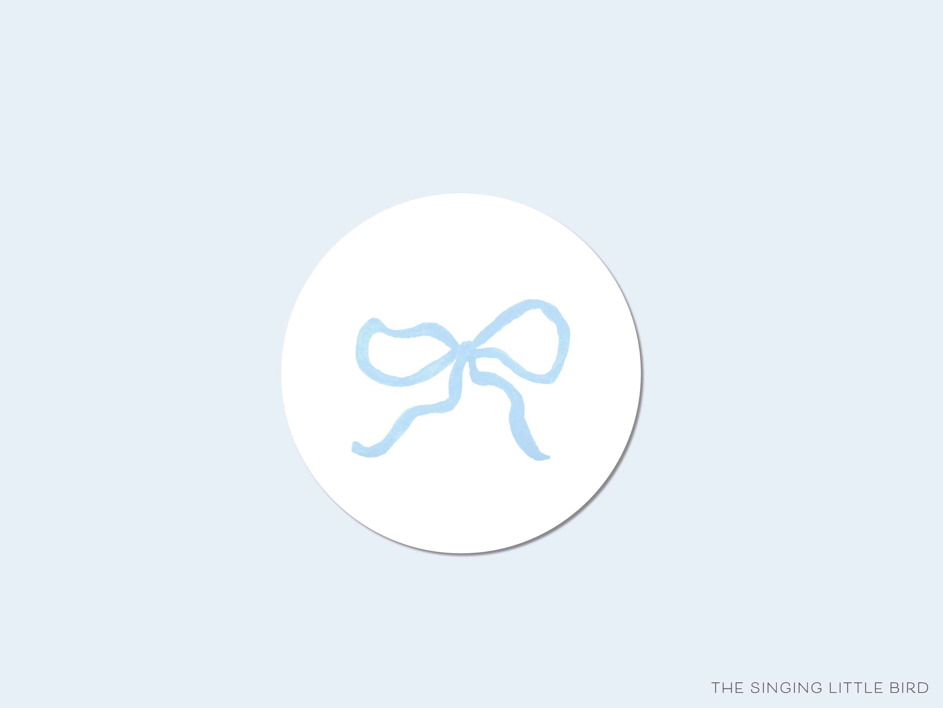 Blue Bow Round Stickers-These matte round stickers feature our hand-painted watercolor blue bow, making great envelope seals or gifts for the bow lover in your life.-The Singing Little Bird