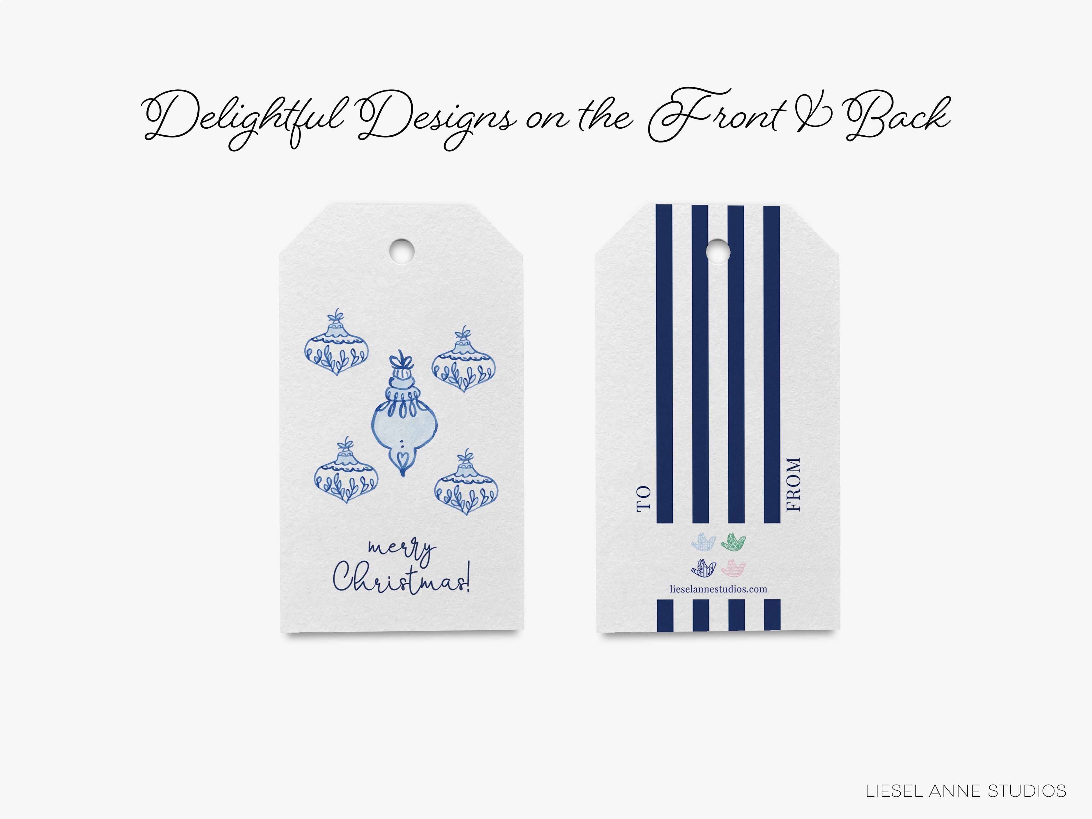 Blue Christmas Ornament Gift Tags [Sets of 8]-These gift tags come in sets, hole-punched with white twine and feature our hand painted watercolor Christmas Ornaments, printed in the USA on 120lb textured stock. They make great tags for gifting or gifts for the holiday lover in your life.-The Singing Little Bird