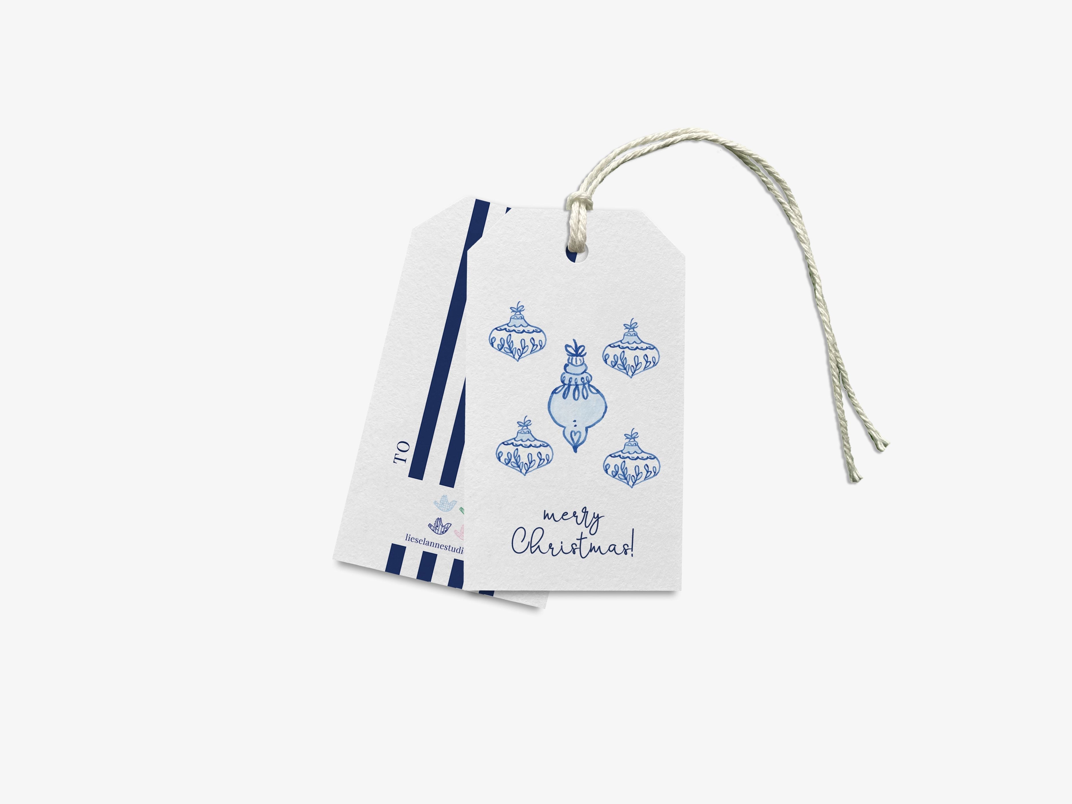Blue Christmas Ornament Gift Tags [Sets of 8]-These gift tags come in sets, hole-punched with white twine and feature our hand painted watercolor Christmas Ornaments, printed in the USA on 120lb textured stock. They make great tags for gifting or gifts for the holiday lover in your life.-The Singing Little Bird