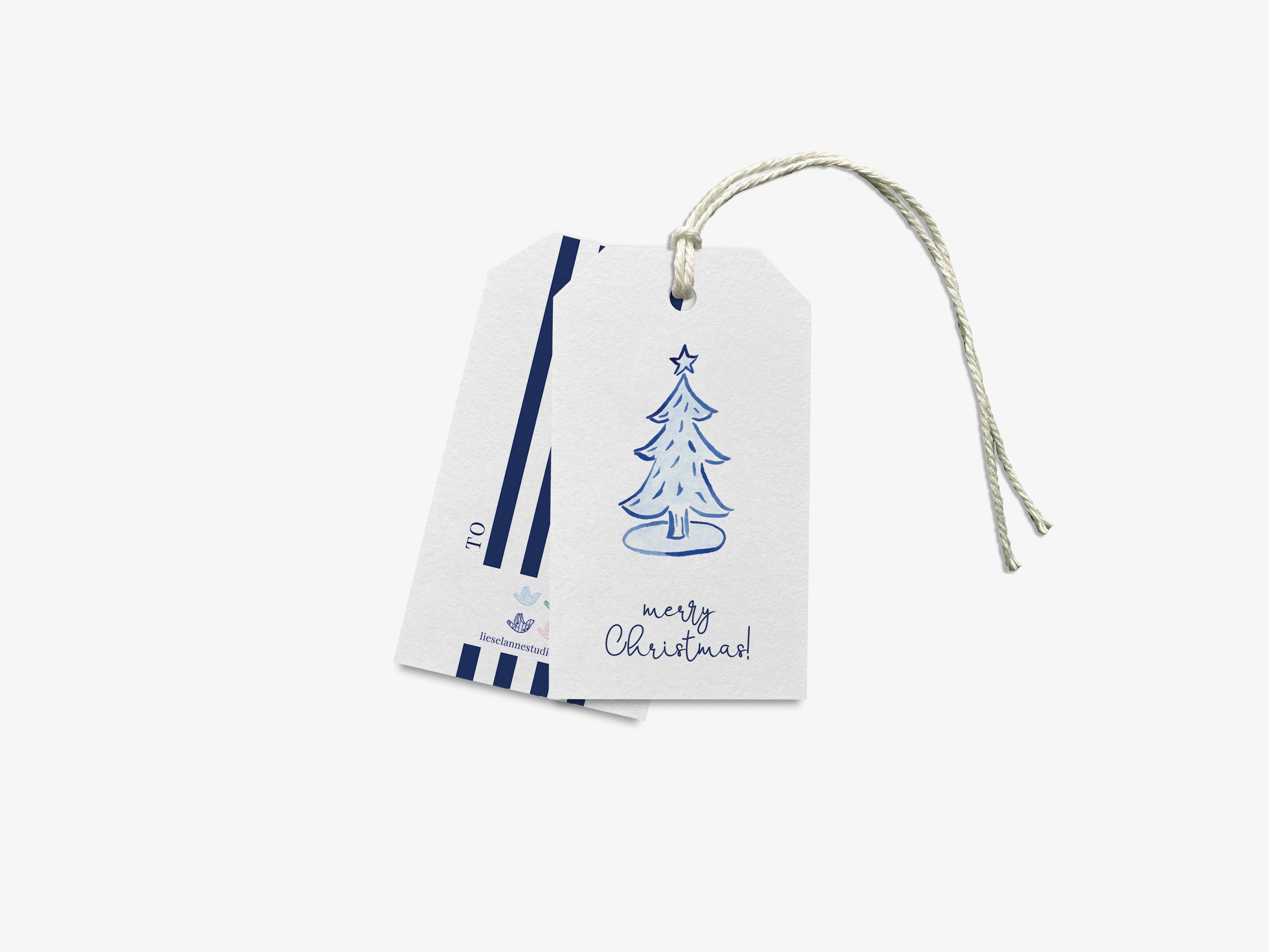 Blue Christmas Tree Gift Tags [Sets of 8]-These gift tags come in sets, hole-punched with white twine and feature our hand painted watercolor Christmas Tree, printed in the USA on 120lb textured stock. They make great tags for gifting or gifts for the holiday lover in your life.-The Singing Little Bird