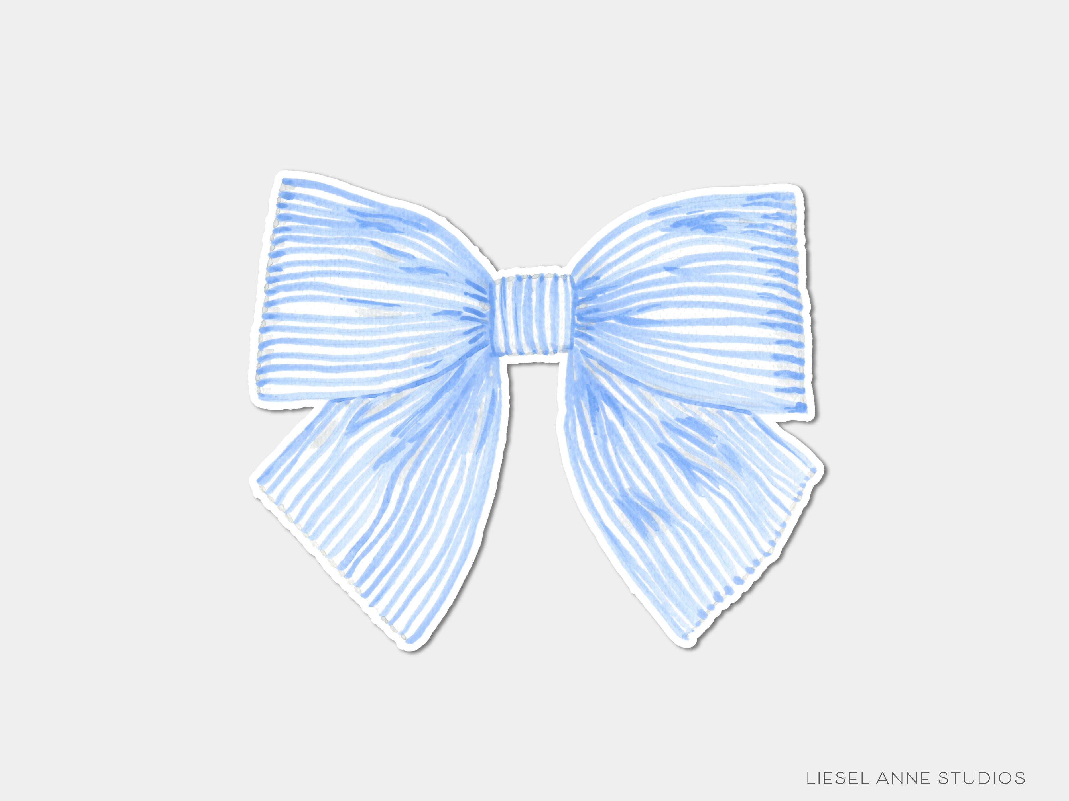 Blue Striped Bow Vinyl Sticker-These weatherproof die cut stickers feature our hand-painted watercolor striped blue bow, making great laptop or water bottle stickers or gifts for the bow lover in your life.-The Singing Little Bird