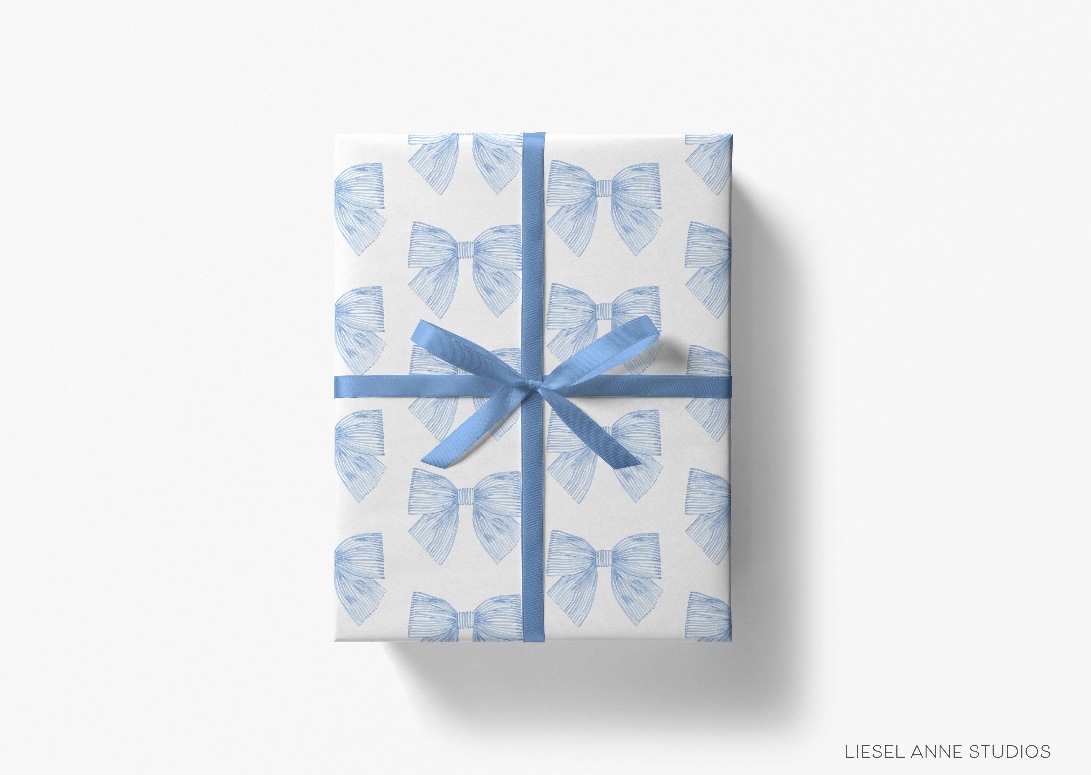 Blue Striped Bows Gift Wrap-This matte finish gift wrap features our hand painted watercolor light blue striped bows, making a perfect wrapping paper for a birthday, baby shower or wedding shower.-The Singing Little Bird