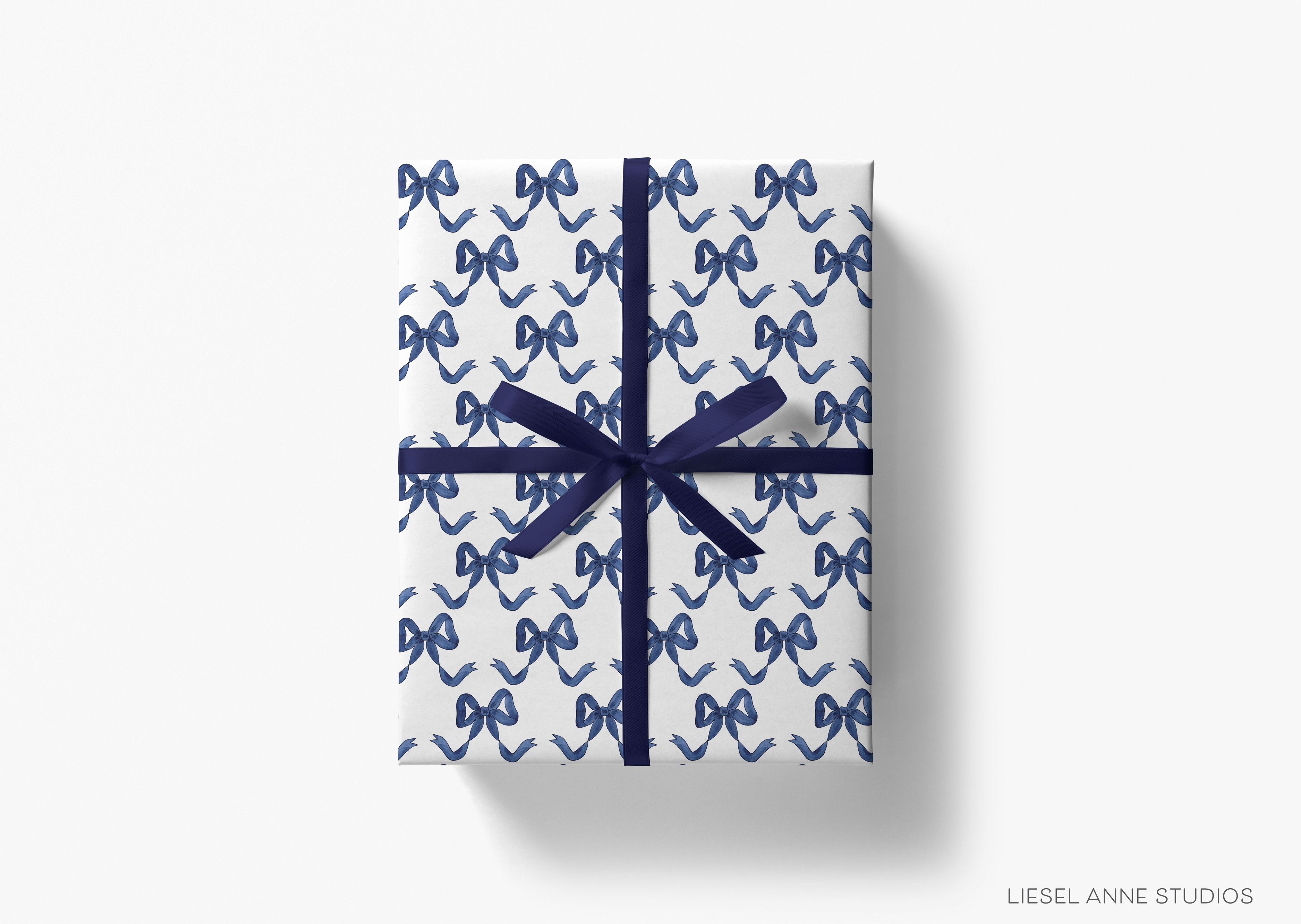 Blue and White Bow Gift Wrap-This matte finish gift wrap features our hand painted watercolor navy blue bows, making a perfect wrapping paper for a birthday, baby shower or wedding shower.-The Singing Little Bird