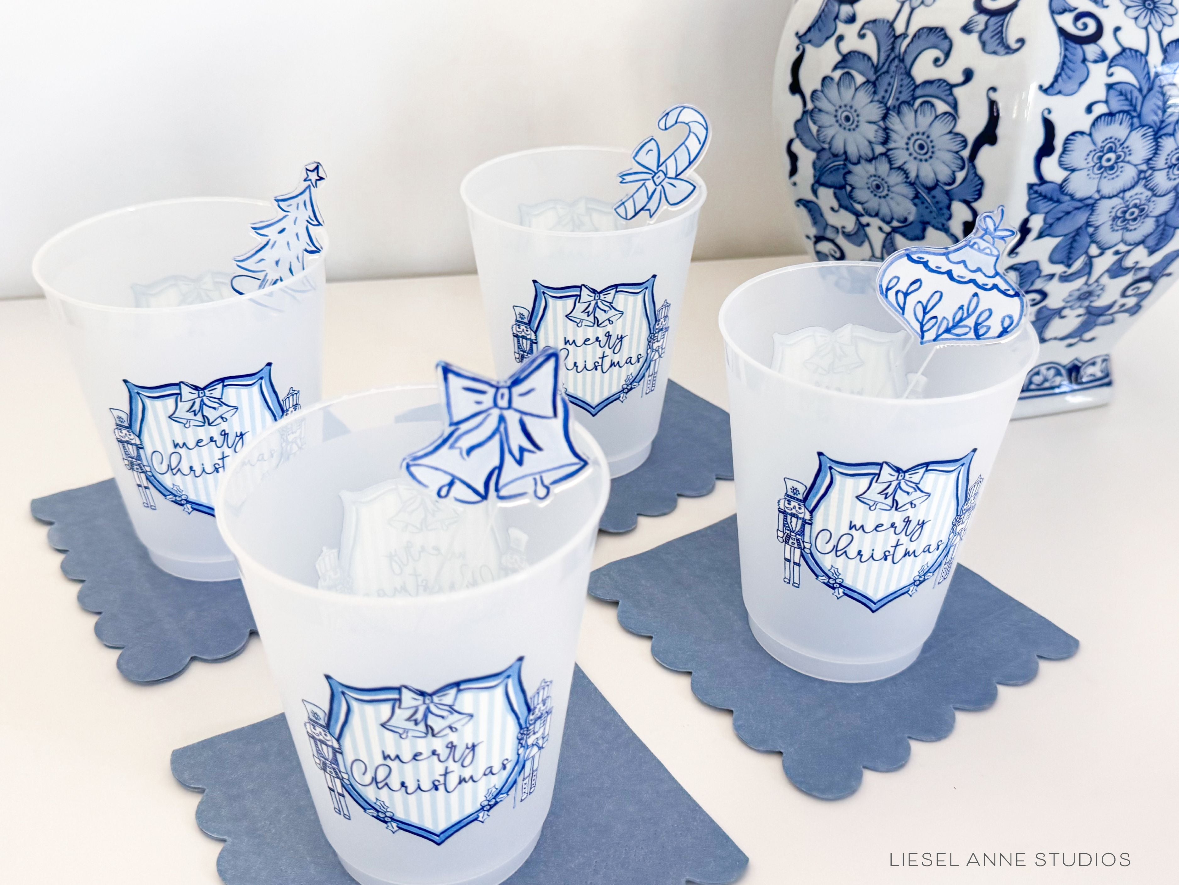 Blue and White Christmas Acrylic Drink Stir Sticks-The Singing Little Bird