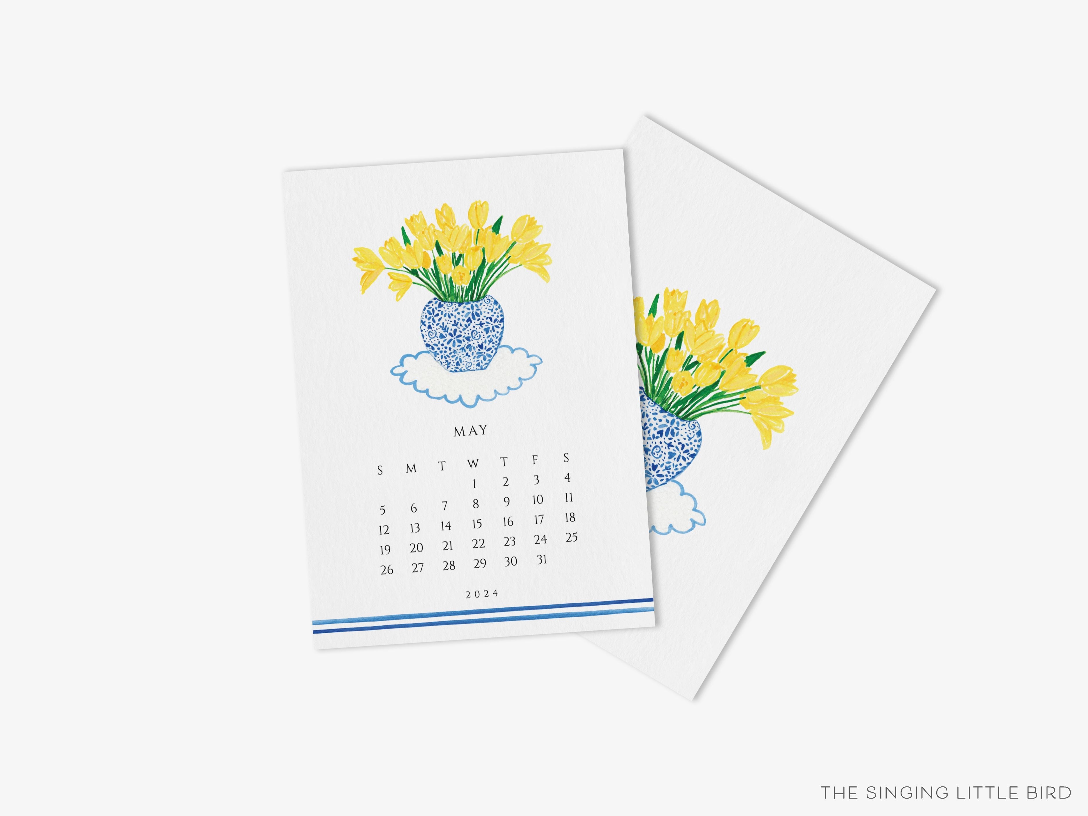 Blue and White Lovers 2024 Watercolor Desk Calendar-These calendars feature our hand-painted watercolor various art prints for each month, printed in the USA on a beautiful high quality 120lb paper with an eggshell finish. They come with beautifully designed backs that can be used as art prints and makes a great gift for the desktop calendar lover in your life.-The Singing Little Bird