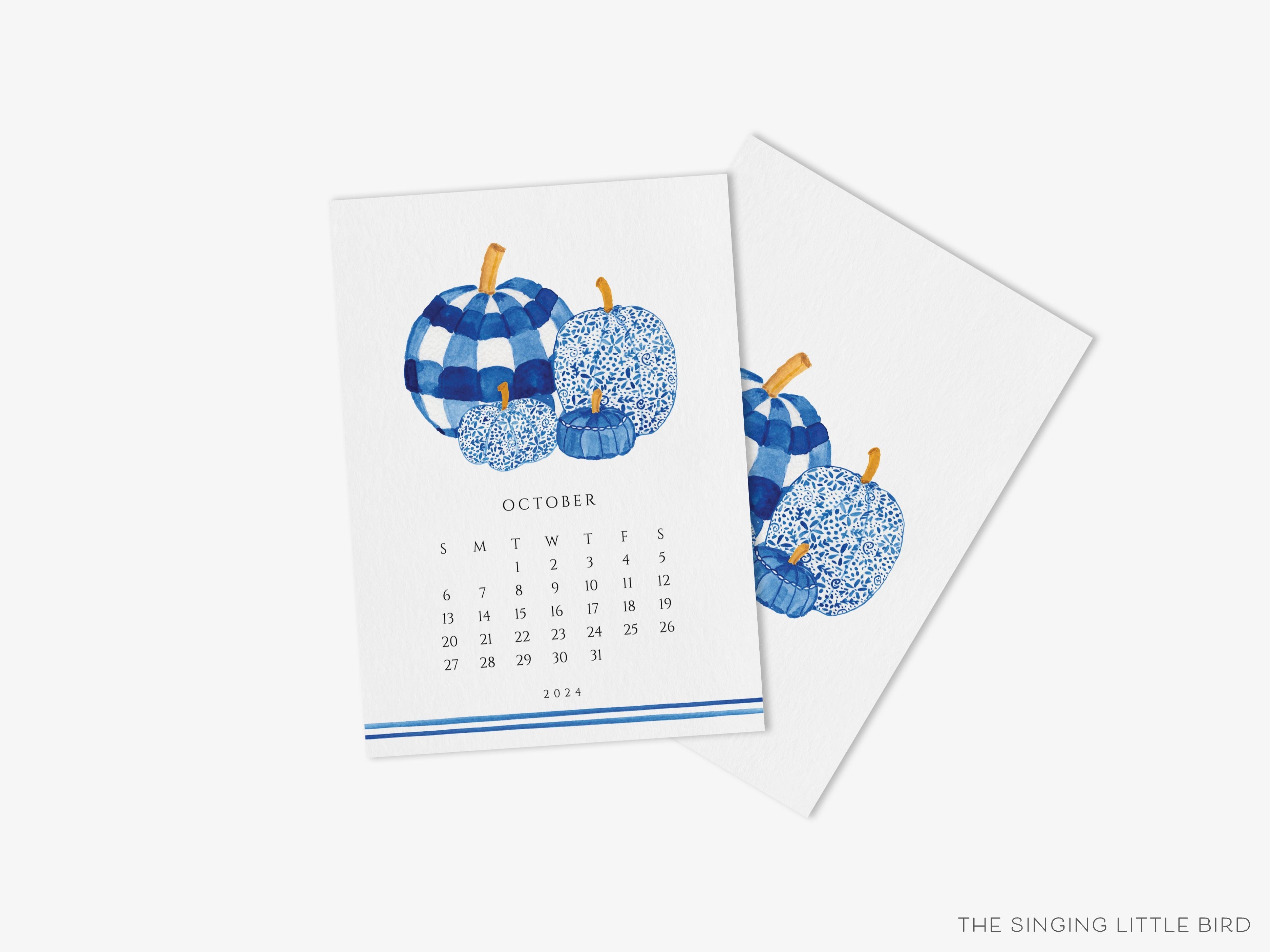 Blue and White Lovers 2024 Watercolor Desk Calendar-These calendars feature our hand-painted watercolor various art prints for each month, printed in the USA on a beautiful high quality 120lb paper with an eggshell finish. They come with beautifully designed backs that can be used as art prints and makes a great gift for the desktop calendar lover in your life.-The Singing Little Bird