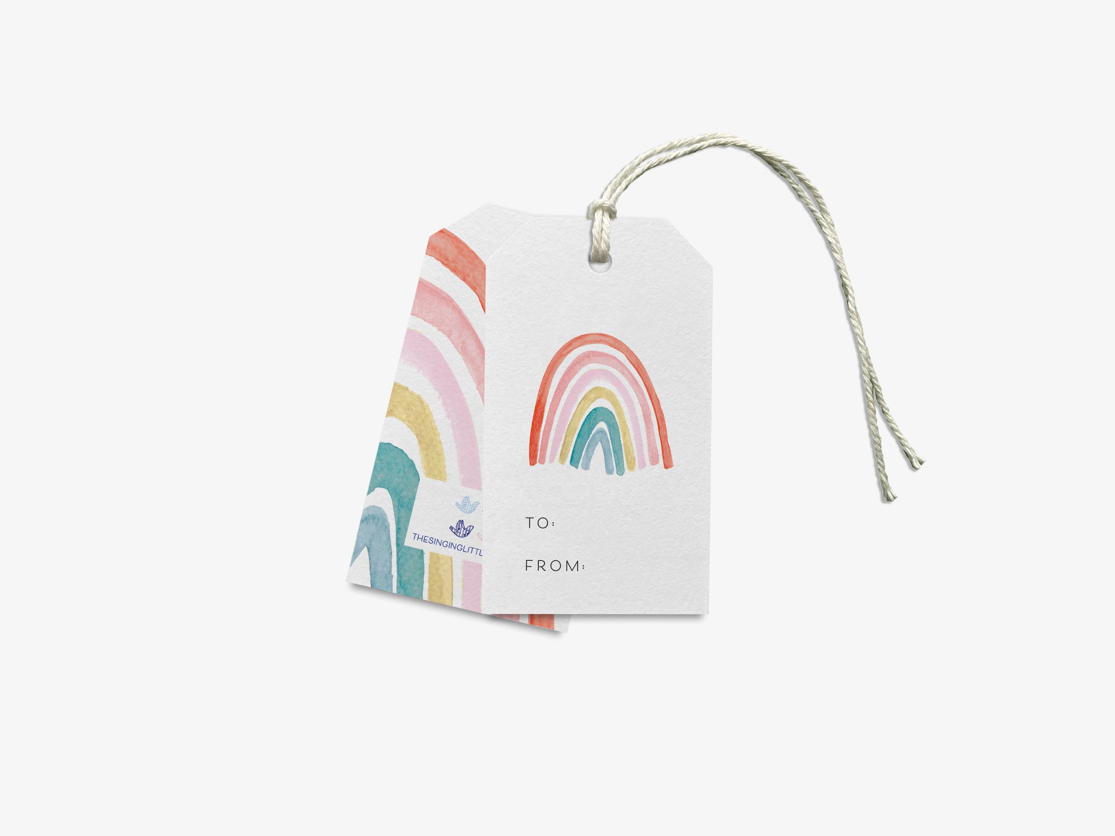 Boho Rainbow Gift Tags [Sets of 8]-These gift tags come in sets, hole-punched with white twine and feature our hand-painted watercolor Boho Rainbow, printed in the USA on 120lb textured stock. They make great tags for gifting or gifts for the rainbow lover in your life.-The Singing Little Bird