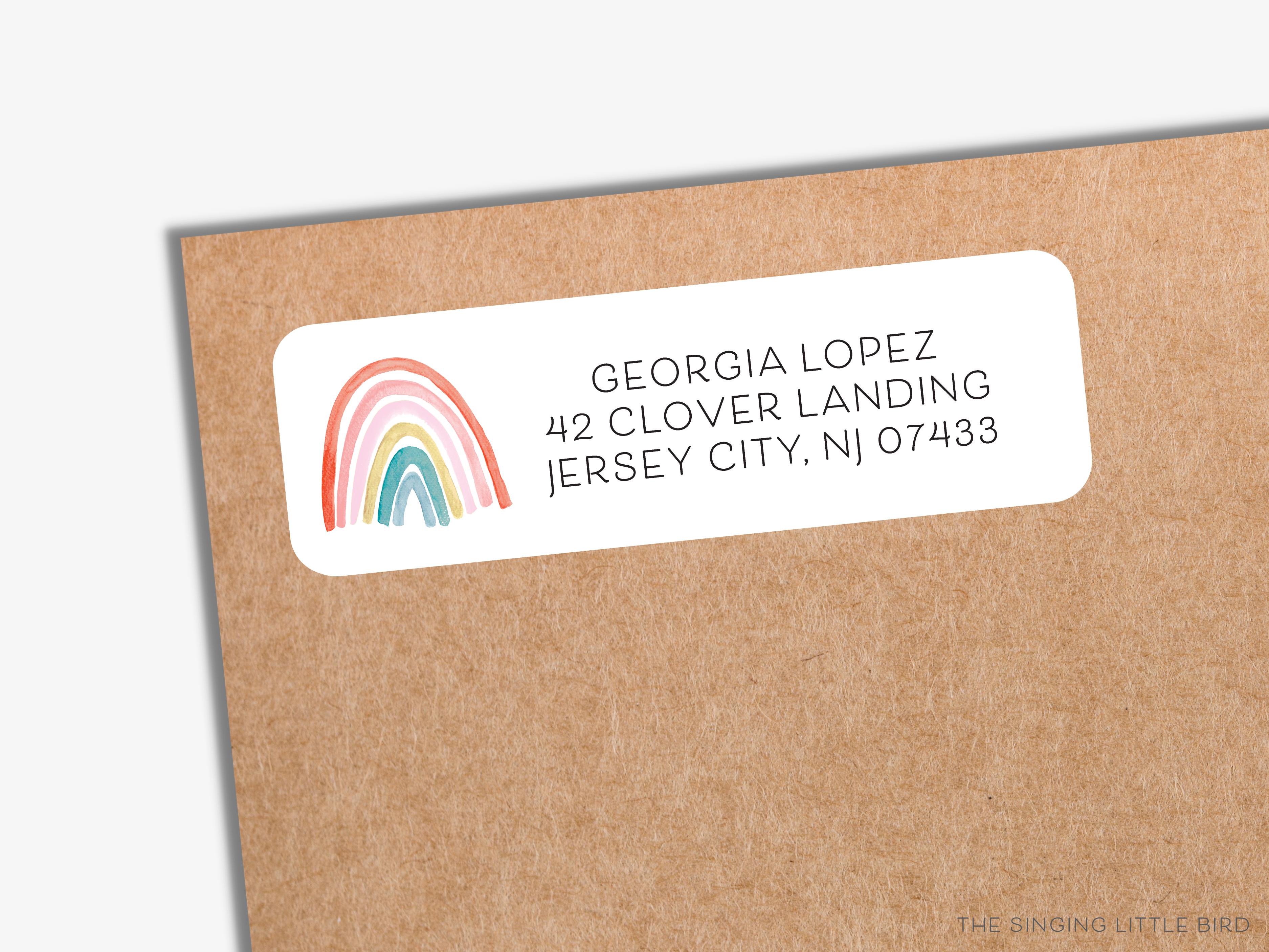 Boho Rainbow Return Address Labels-These personalized return address labels are 2.625" x 1" and feature our hand-painted watercolor Rainbow, printed in the USA on beautiful matte finish labels. These make great gifts for yourself or the rainbow lover.-The Singing Little Bird