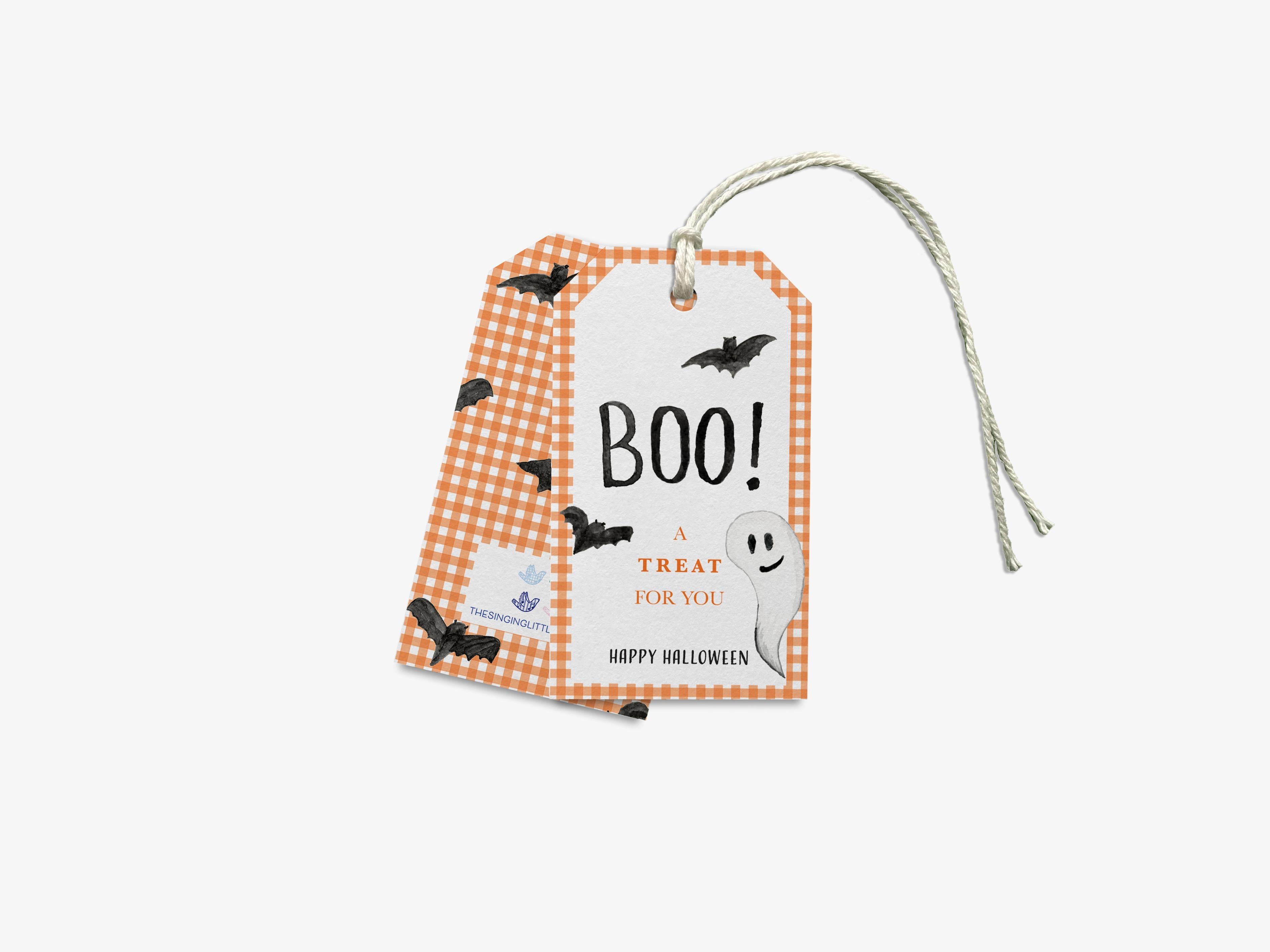 Boo Halloween Gift Tags [Set of 8]-These gift tags come in sets, hole-punched with white twine and feature our hand-painted watercolor bats and ghost, printed in the USA on 120lb textured stock. They make great tags for gifting or gifts for the Halloween lover in your life.-The Singing Little Bird