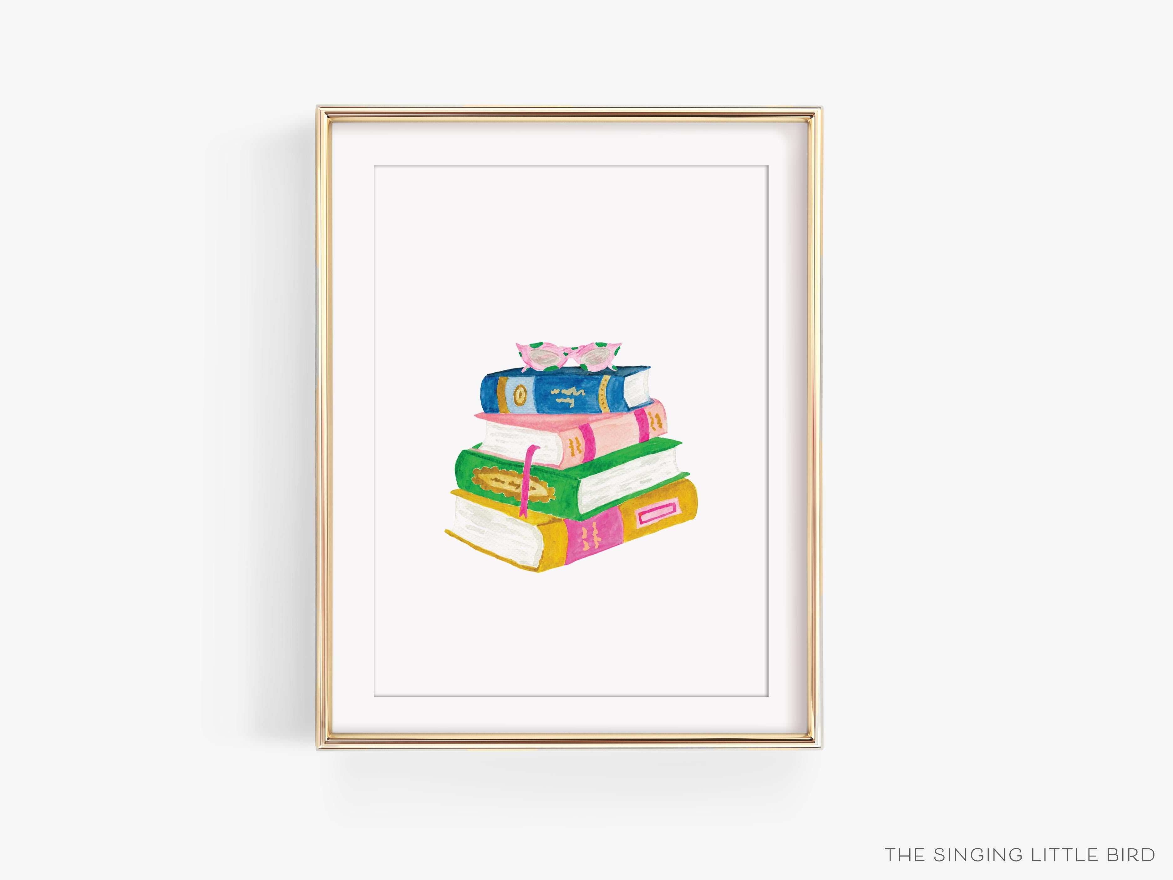 Book Lover Art Print-This watercolor art print features our hand-painted books, printed in the USA on 120lb high quality art paper. This makes a great gift or wall decor for the book lover in your life.-The Singing Little Bird