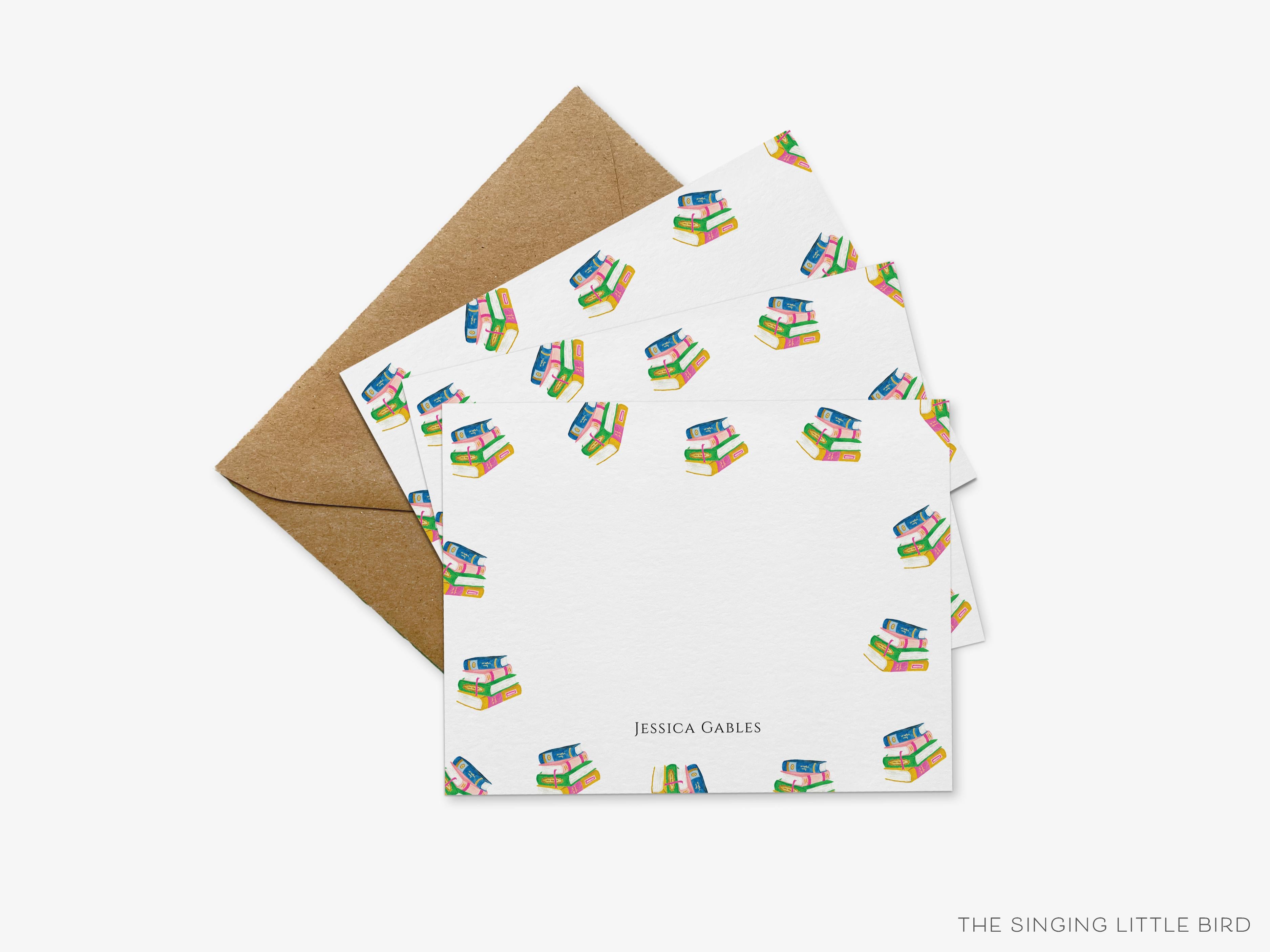 Book Lovers Flat Notes-These personalized flat notecards are 4.25x5.5 and feature our hand-painted watercolor books, printed in the USA on 120lb textured stock. They come with your choice of envelopes and make great thank yous and gifts for the book lover in your life.-The Singing Little Bird