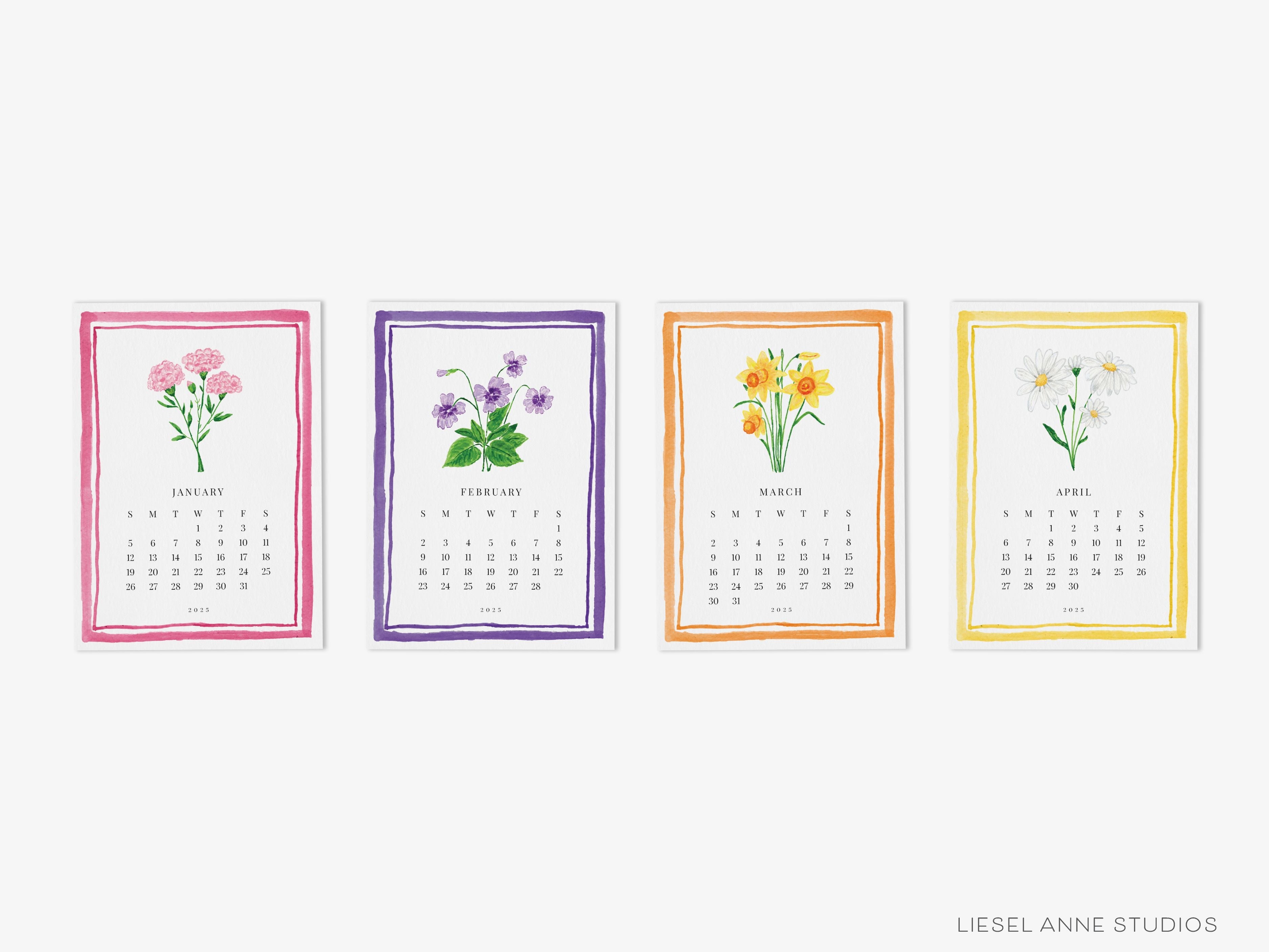 Botanical Birth Month Flower 2025 Watercolor Desk Calendar-These calendars feature our hand-painted watercolor botanical birth month flower art prints for each month, printed in the USA on a beautiful high quality 120lb paper with an eggshell finish. They come with beautifully designed backs that can be used as art prints and makes a great gift for the desktop calendar lover in your life.-The Singing Little Bird