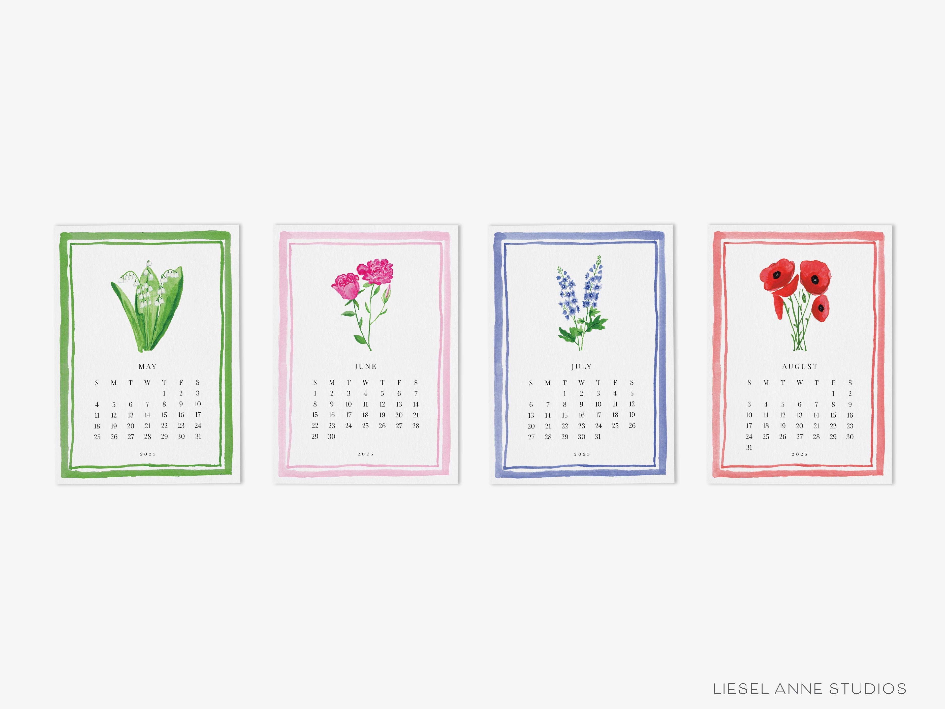 Botanical Birth Month Flower 2025 Watercolor Desk Calendar-These calendars feature our hand-painted watercolor botanical birth month flower art prints for each month, printed in the USA on a beautiful high quality 120lb paper with an eggshell finish. They come with beautifully designed backs that can be used as art prints and makes a great gift for the desktop calendar lover in your life.-The Singing Little Bird