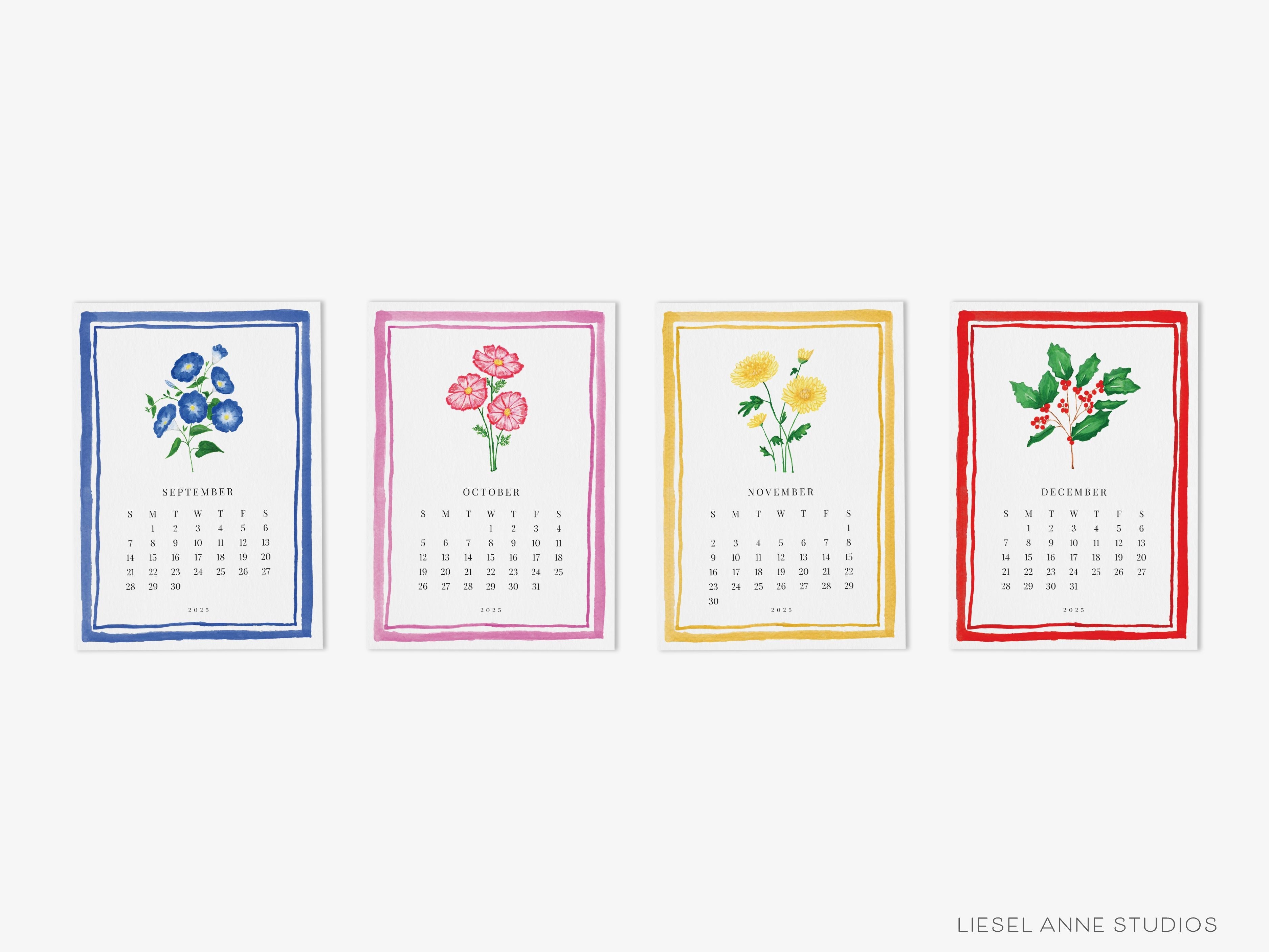 Botanical Birth Month Flower 2025 Watercolor Desk Calendar-These calendars feature our hand-painted watercolor botanical birth month flower art prints for each month, printed in the USA on a beautiful high quality 120lb paper with an eggshell finish. They come with beautifully designed backs that can be used as art prints and makes a great gift for the desktop calendar lover in your life.-The Singing Little Bird