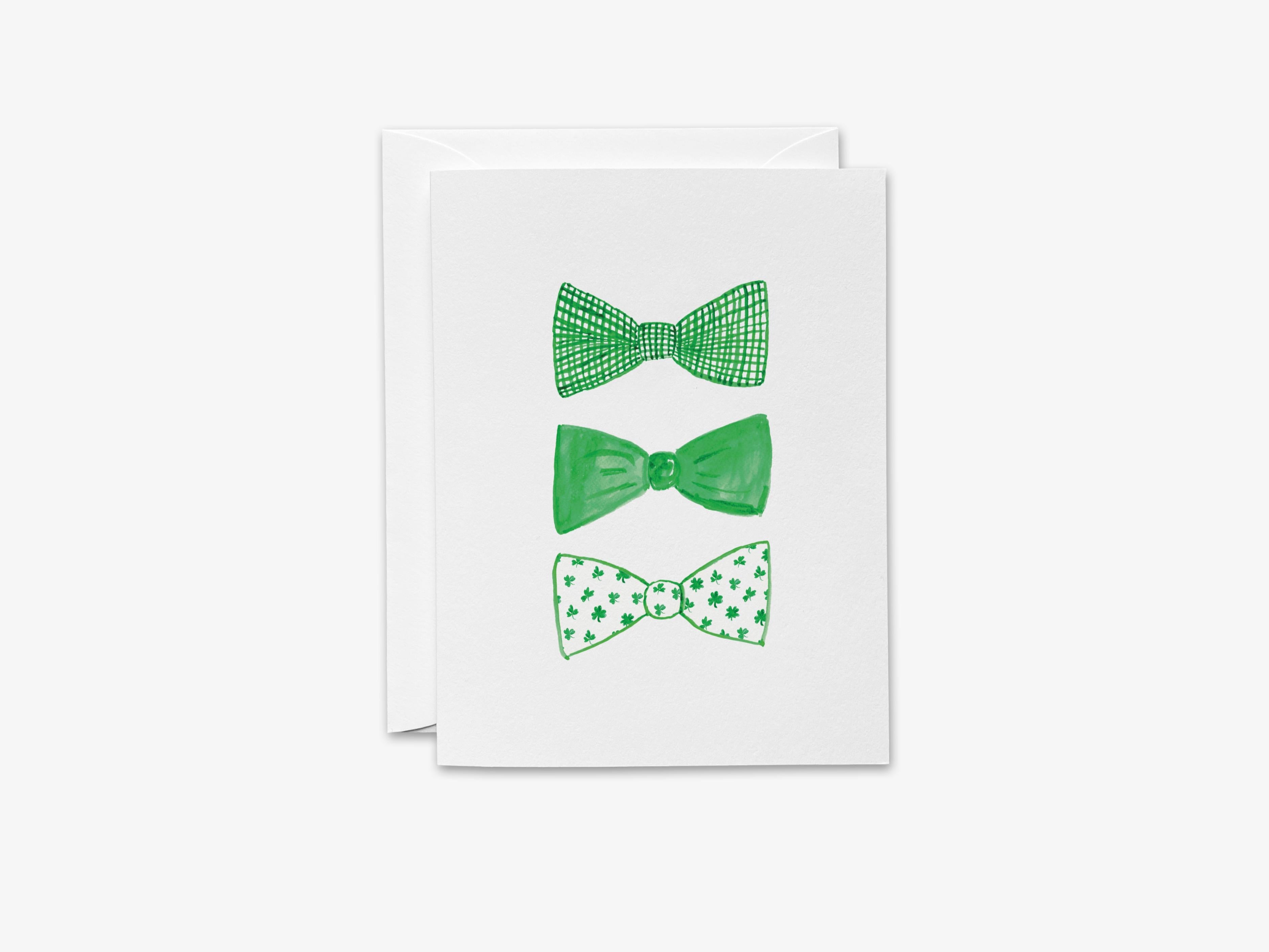 Bow Tie St. Patrick's Day Greeting Card-These folded spring cards are 4.25x5.5 and feature our hand-painted watercolor bow ties, printed in the USA on 100lb textured stock. They come with a White envelope and make a lovely card to say thank you or just because to your friends. -The Singing Little Bird