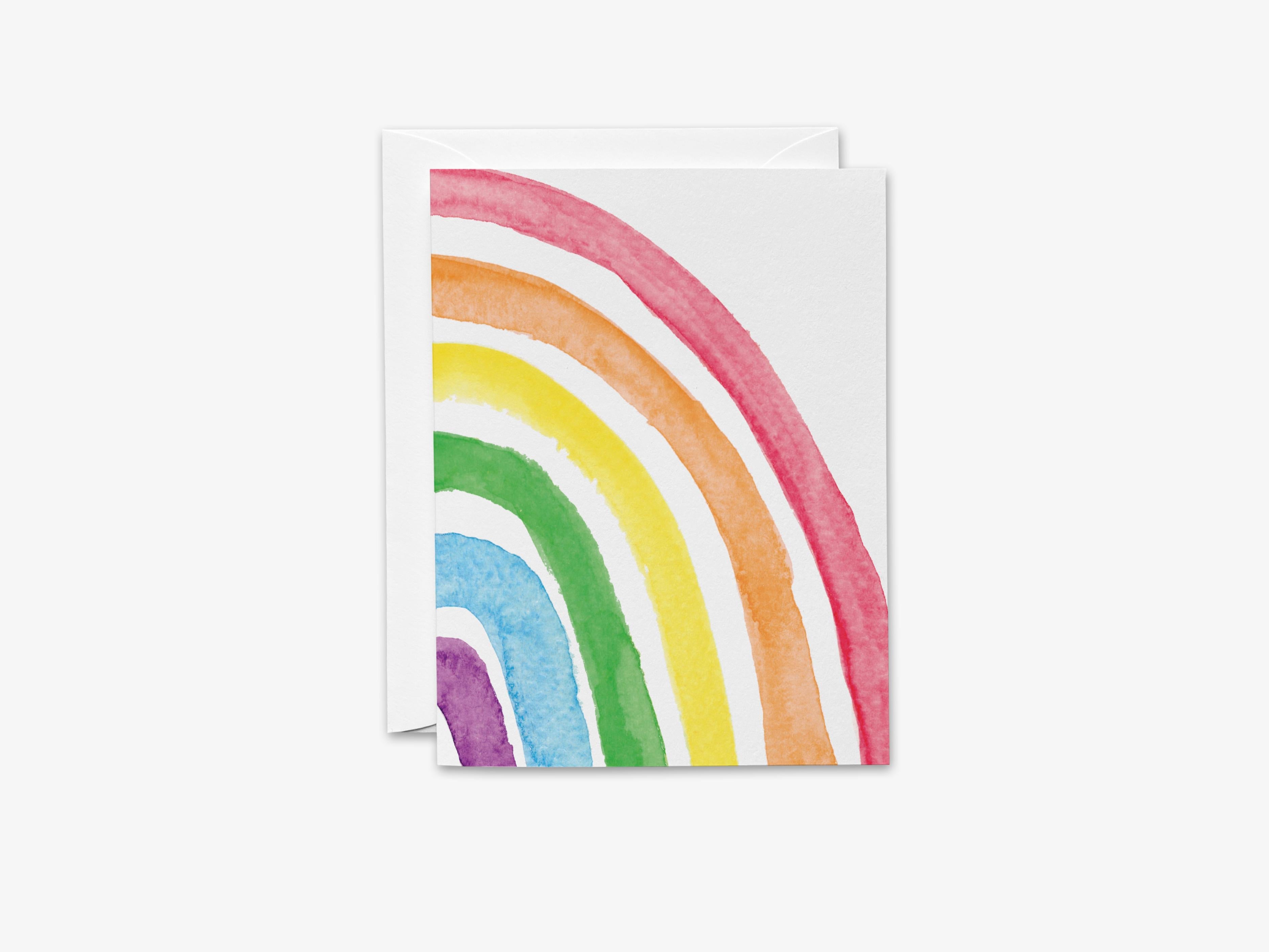 Bright Rainbow Greeting Card-These folded greeting cards are 4.25x5.5 and feature our hand-painted rainbow, printed in the USA on 100lb textured stock. They come with a White envelope and make a great thinking of you card for the colorful lover in your life.-The Singing Little Bird