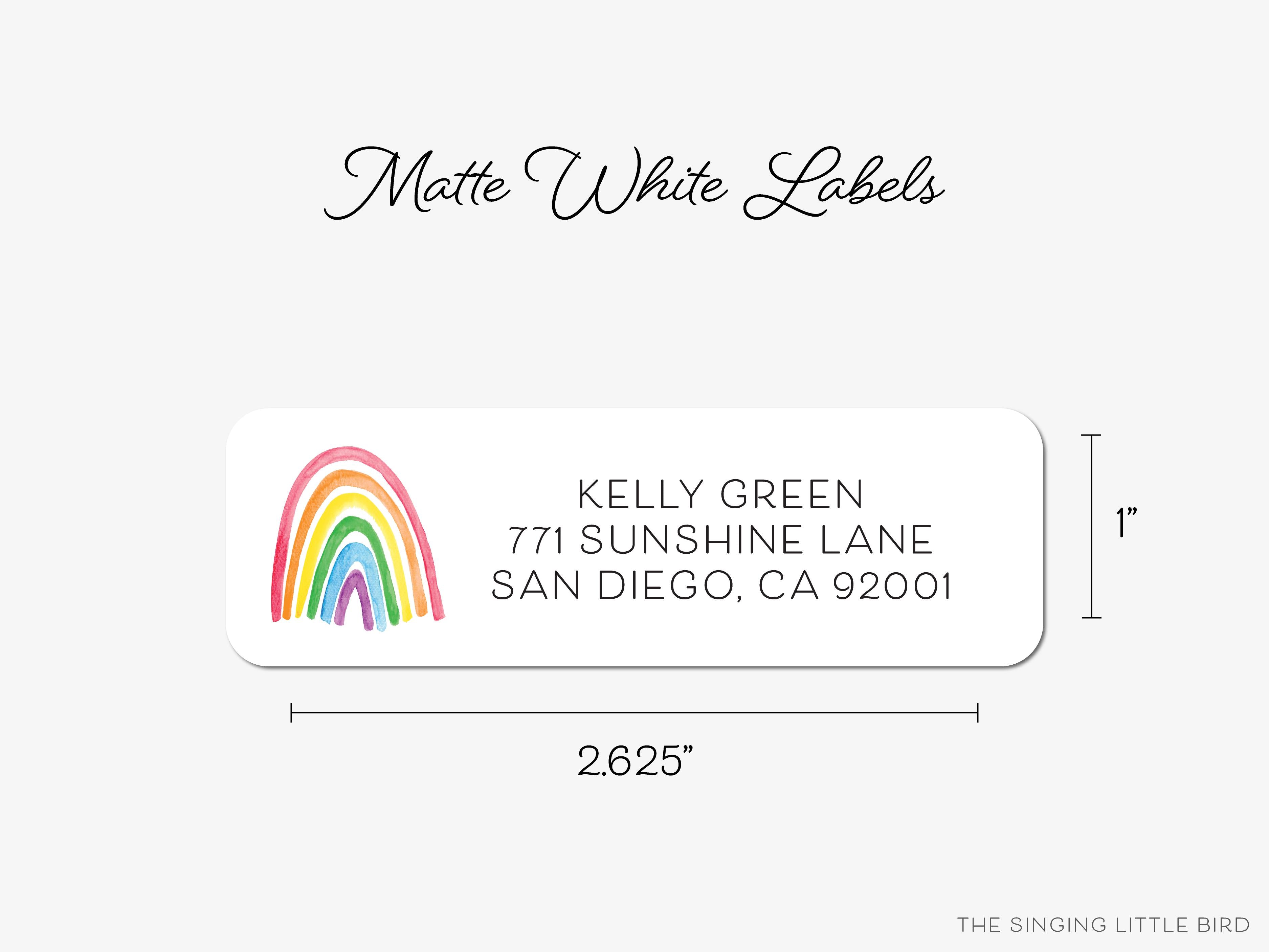 Bright Rainbow Return Address Labels-These personalized return address labels are 2.625" x 1" and feature our hand-painted watercolor rainbow, printed in the USA on beautiful matte finish labels. These make great gifts for yourself or the rainbow lover.-The Singing Little Bird