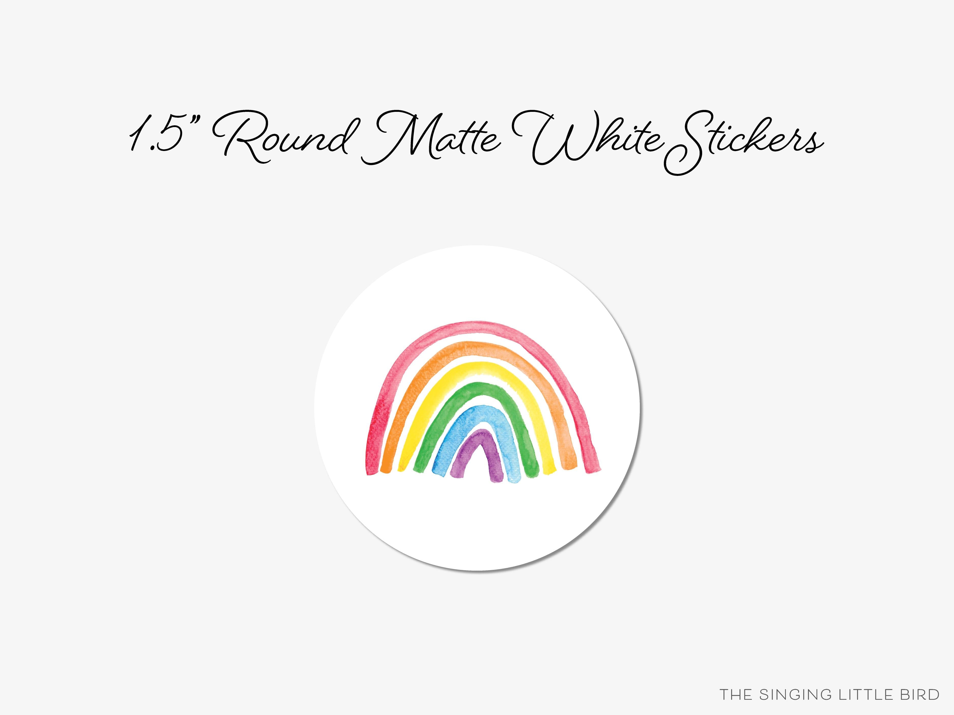 Bright Rainbow Round Stickers-These matte round stickers feature our hand-painted watercolor Rainbow, making great envelope seals or gifts for the rainbow lover in your life.-The Singing Little Bird