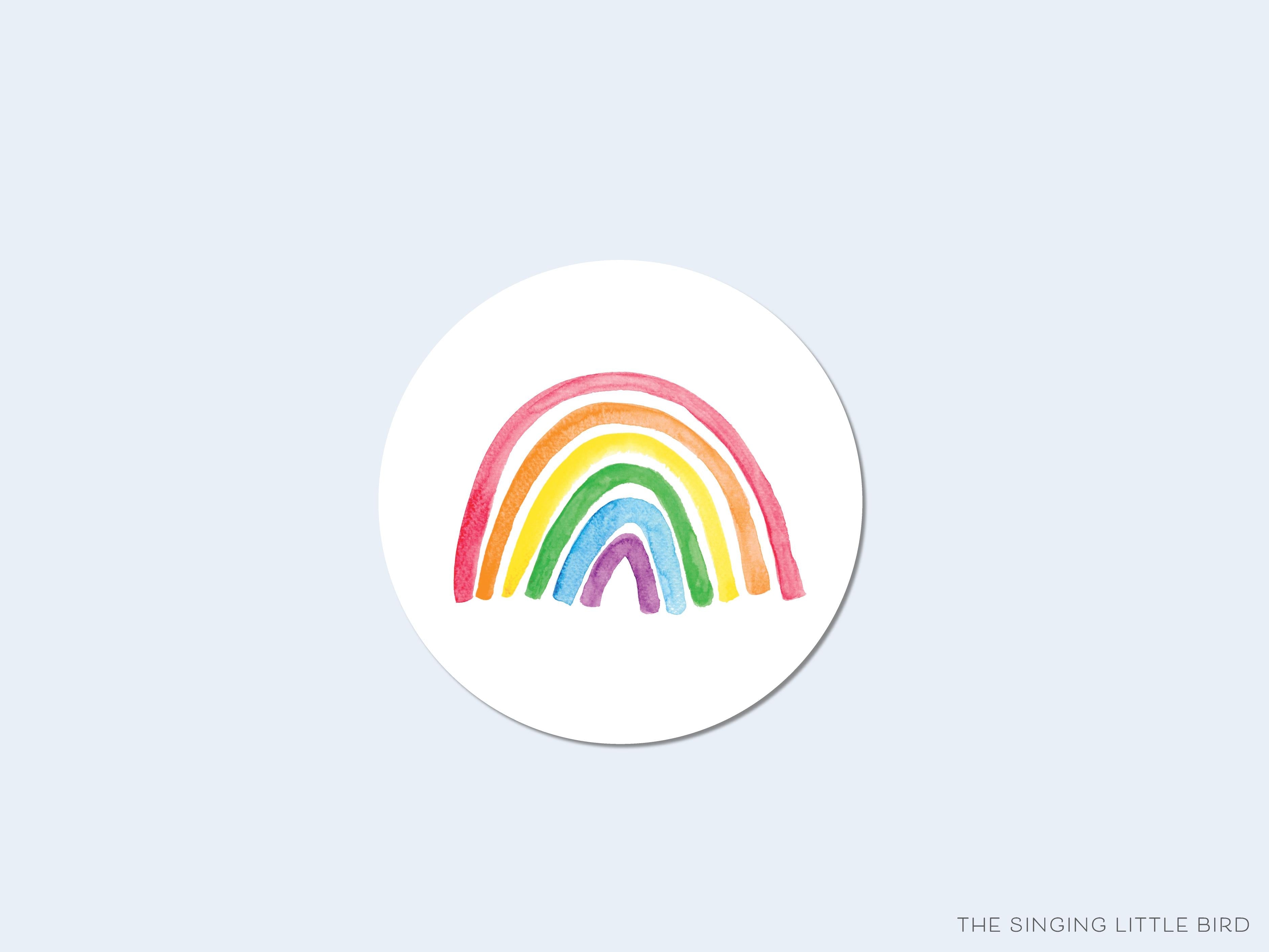 Bright Rainbow Round Stickers-These matte round stickers feature our hand-painted watercolor Rainbow, making great envelope seals or gifts for the rainbow lover in your life.-The Singing Little Bird