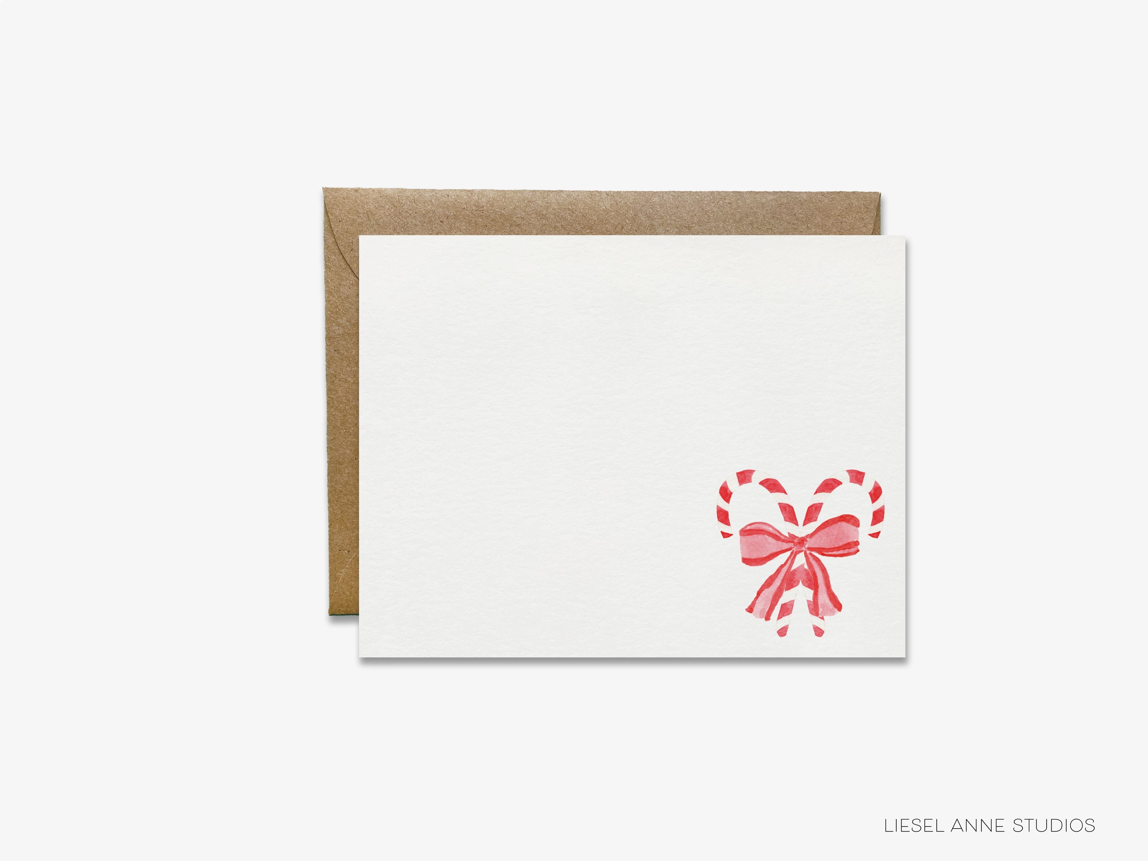 Candy Cane Flat Notes with Kraft envelopes [Sets of 8]-These flat notecards are 4.25x5.5 and feature our hand-painted watercolor candy canes, printed in the USA on 120lb textured stock. They come with kraft envelopes and make great thank yous and gifts for the peppermint lover in your life.-The Singing Little Bird