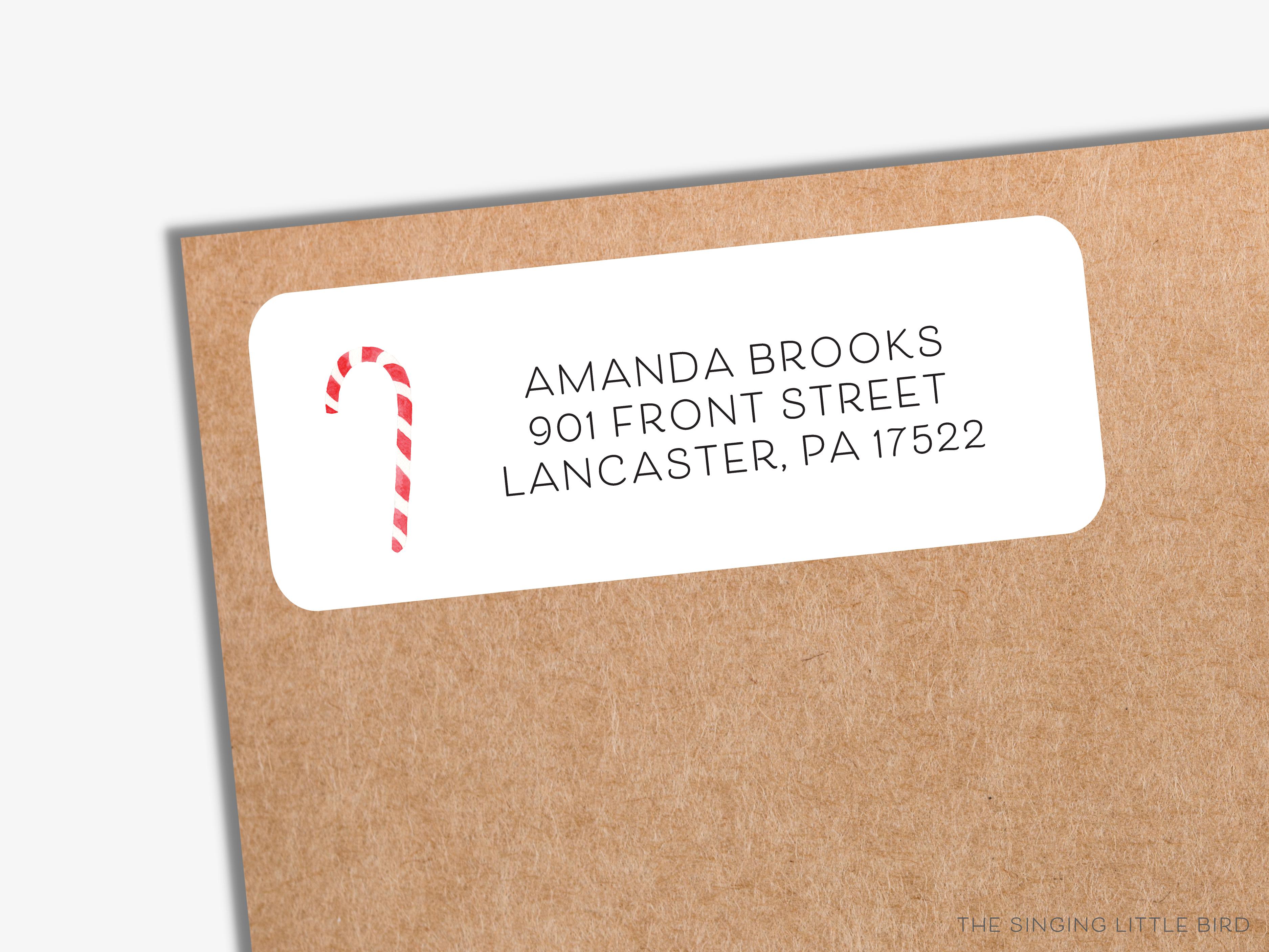 Candy Cane Return Address Labels-These personalized return address labels are 2.625" x 1" and feature our hand-painted watercolor Candy Cane, printed in the USA on beautiful matte finish labels. These make great gifts for yourself or the peppermint lover.-The Singing Little Bird