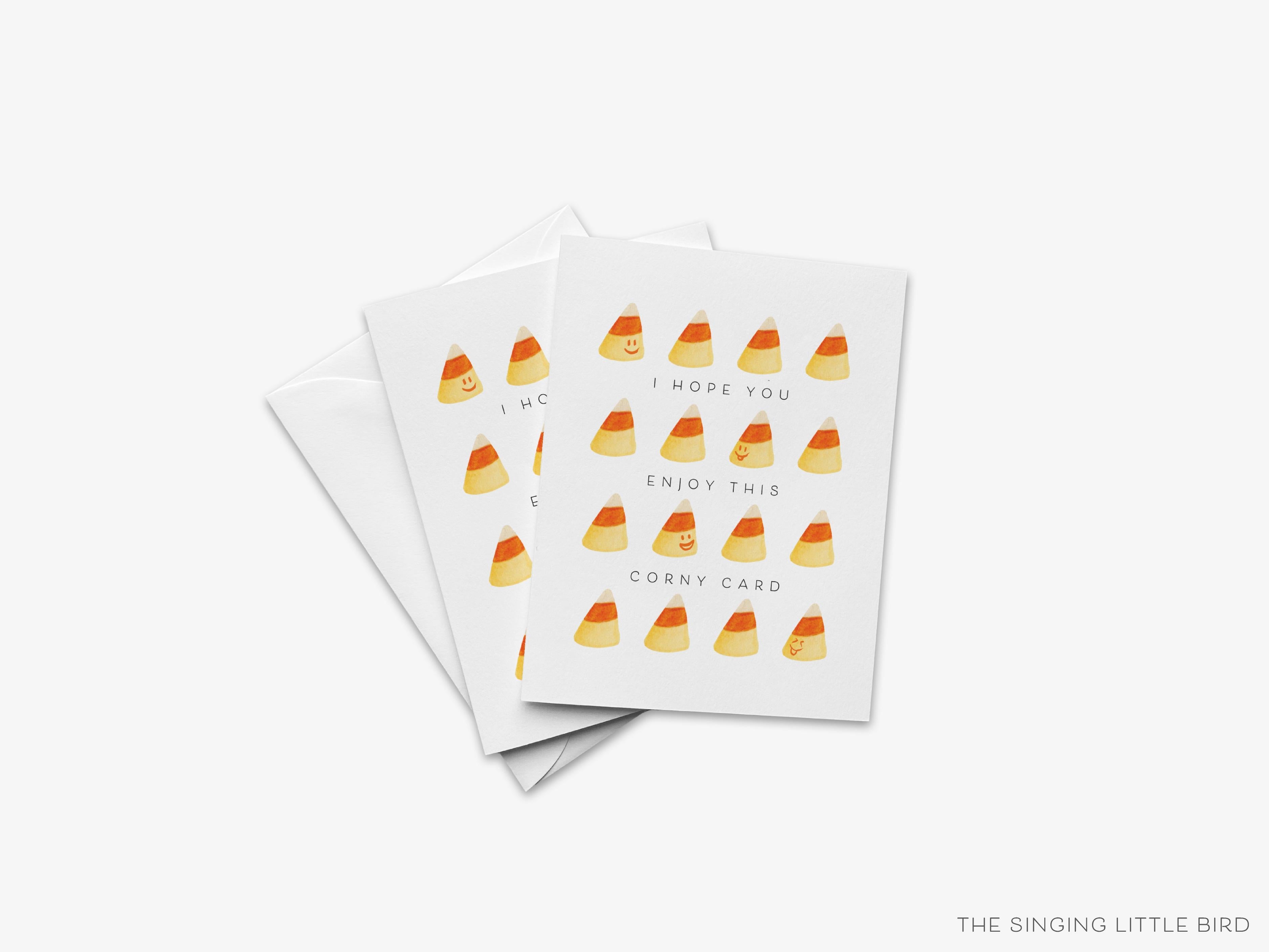 Candy Corn Pun Greeting Card-These folded greeting cards are 4.25x5.5 and feature our hand-painted candy corn, printed in the USA on 100lb textured stock. They come with a White envelope and make a great Halloween card for the candy and pun lover in your life.-The Singing Little Bird