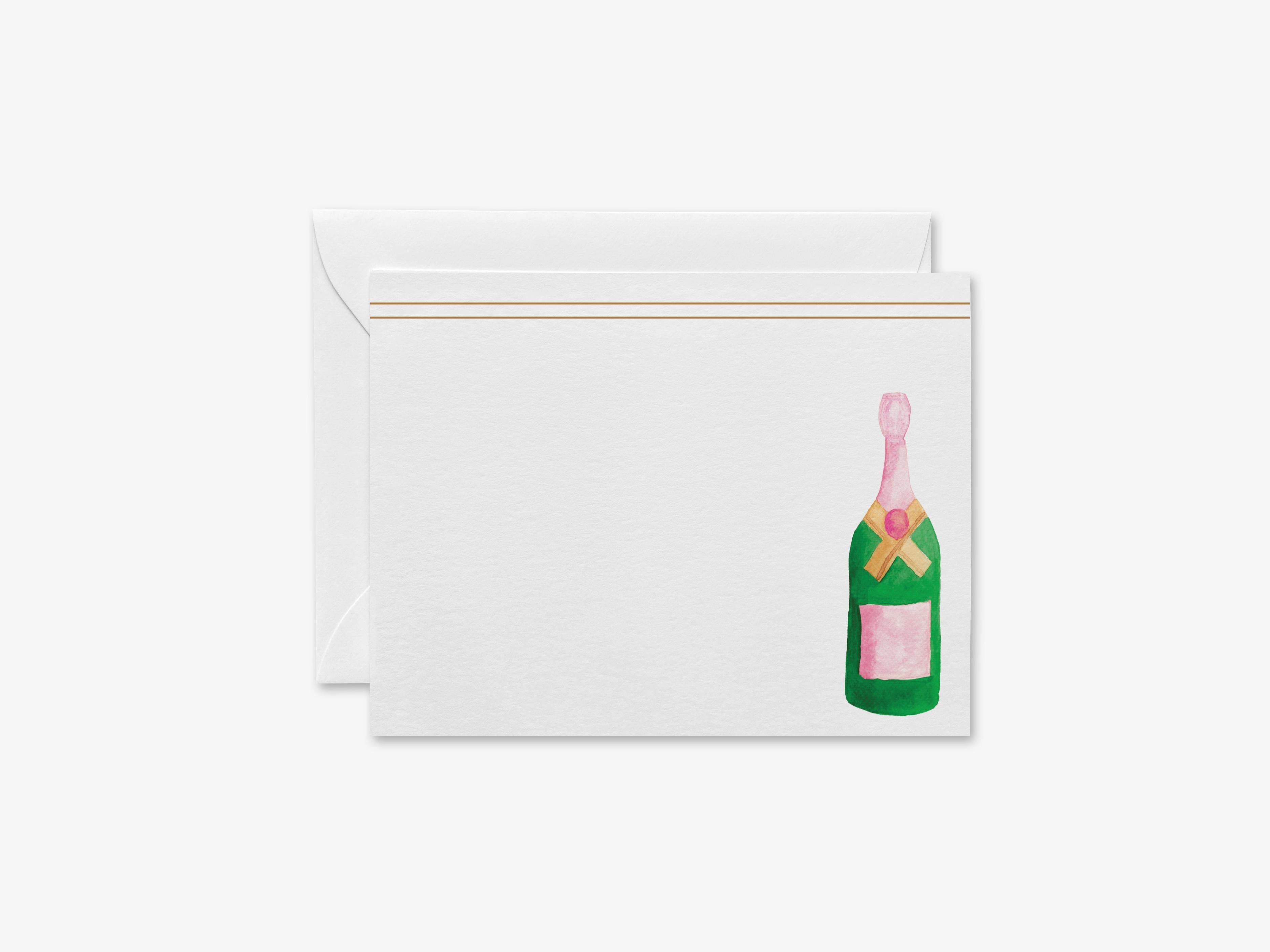 Champagne Bottle Flat Notes [Sets of 8]-These flat notecards are 4.25x5.5 and feature our hand-painted watercolor champagne bottle, printed in the USA on 120lb textured stock. They come with white envelopes and make great thank yous and gifts for the bubbly lover in your life.-The Singing Little Bird